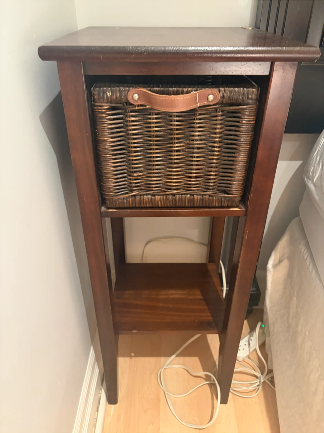 Wooden Bedside Table with Wicker Basket - photo 2