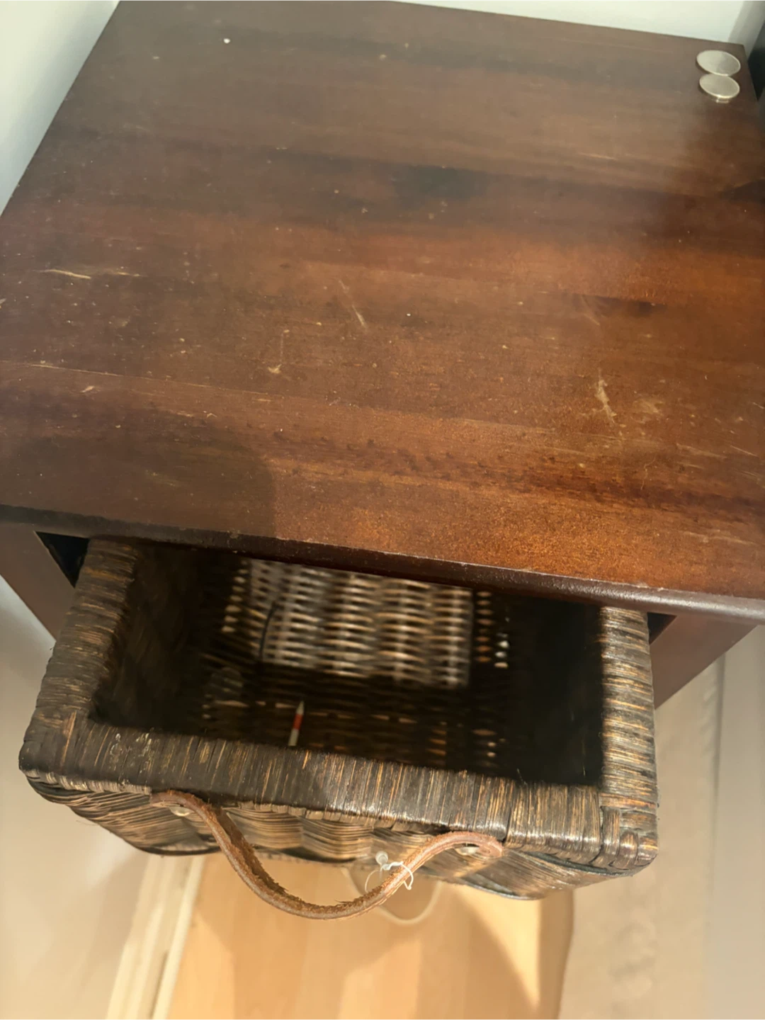 Wooden Bedside Table with Wicker Basket - photo 3