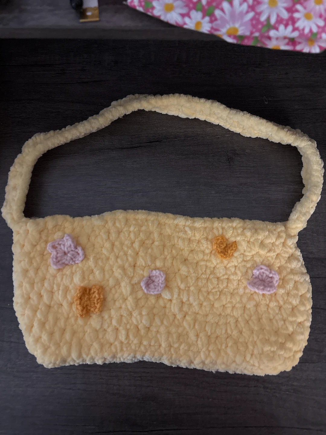 Yellow Plush Bag with Heart Appliques