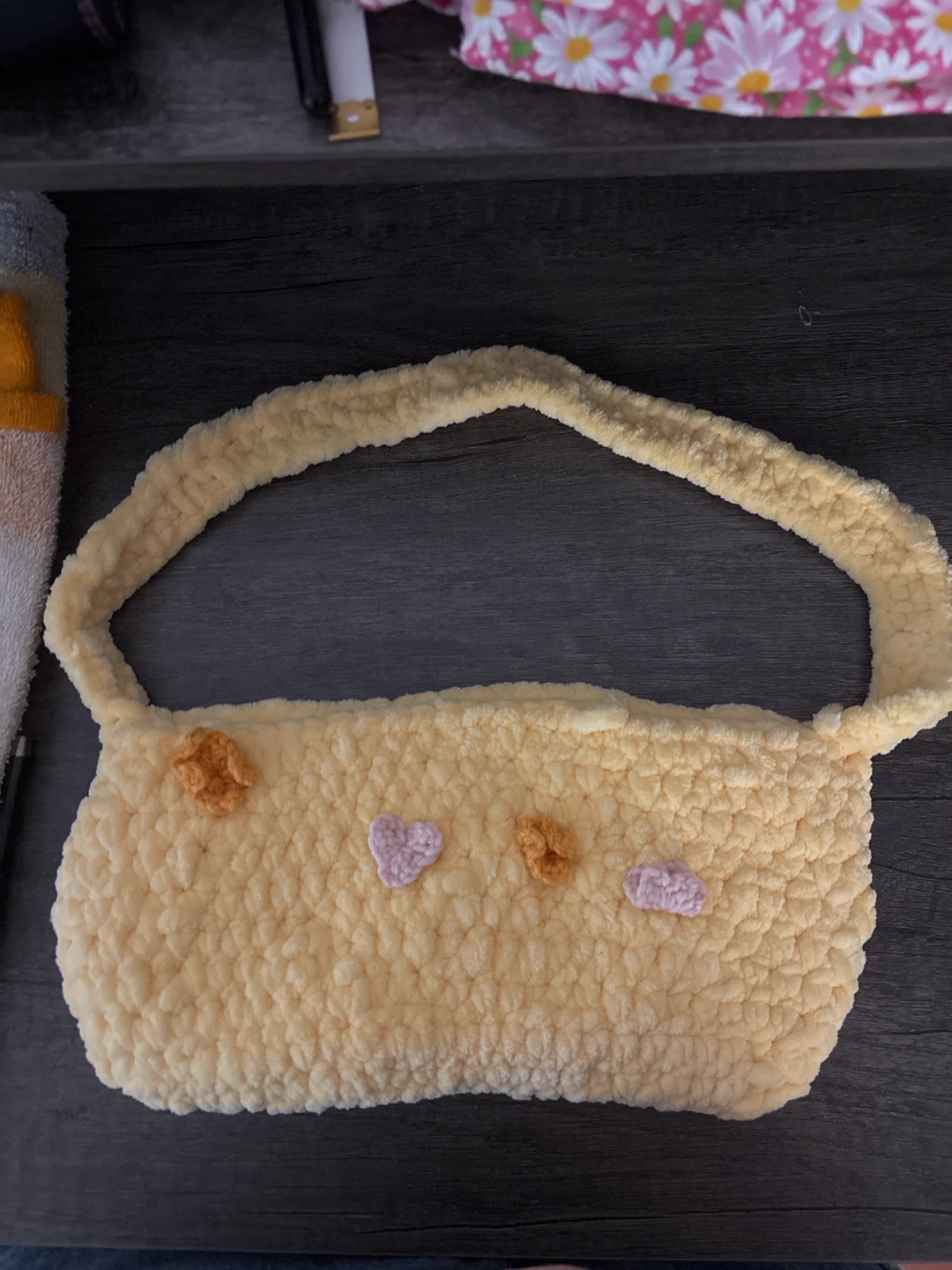 Yellow Plush Bag with Heart Appliques - photo 3