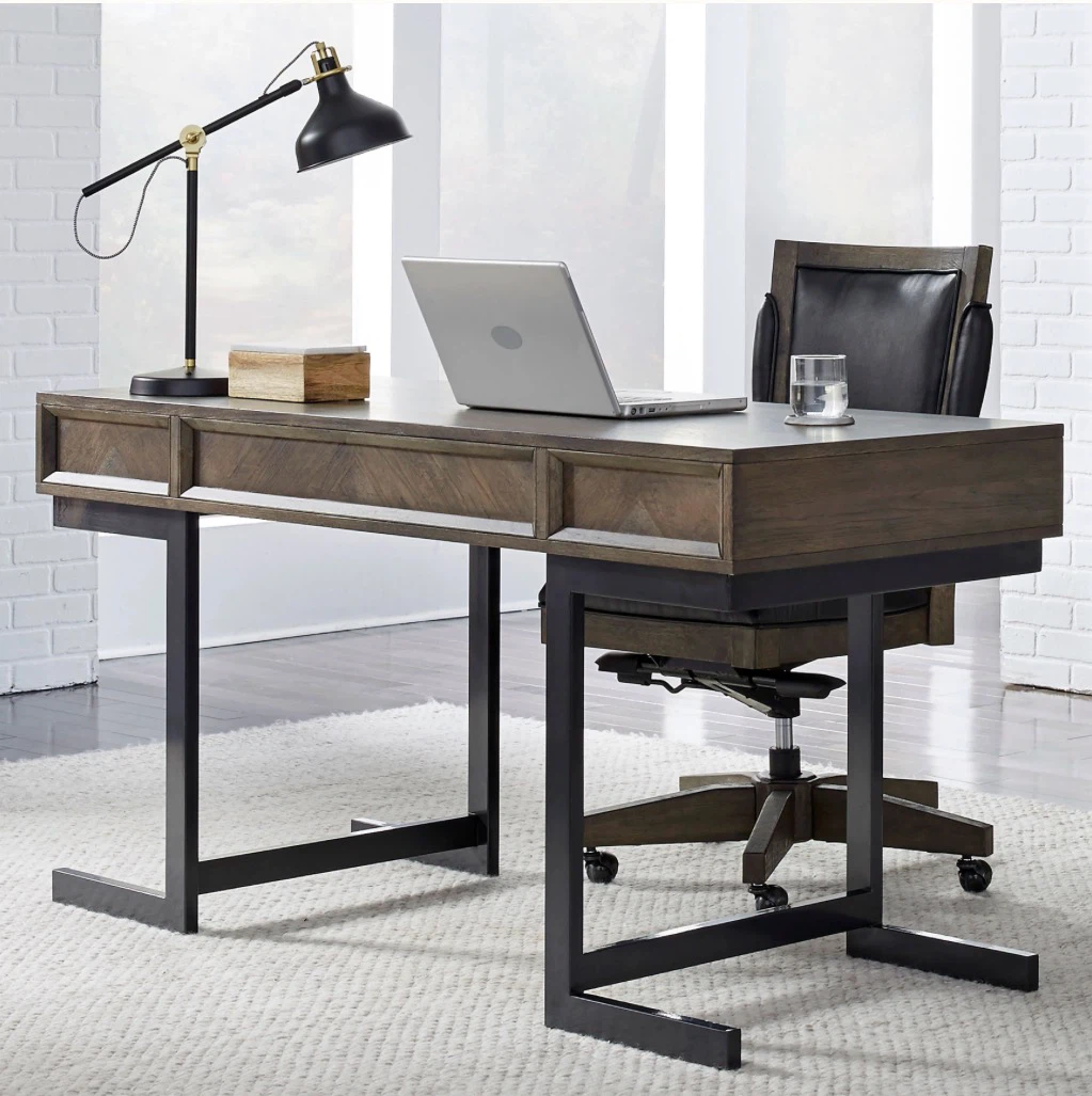 Modern Wood Desk with Drawers and Keyboard Tray