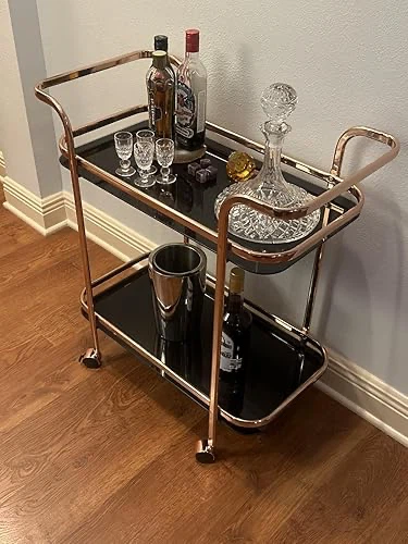 Bar Cart with Black Glass Shelves
