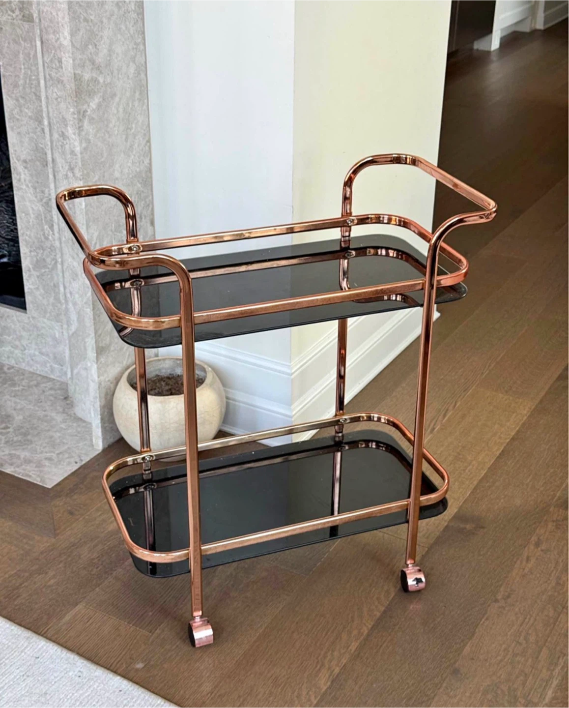 Bar Cart with Black Glass Shelves - photo 3