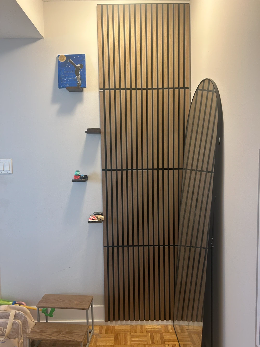 Wooden Slat Wall Panel with Hooks
