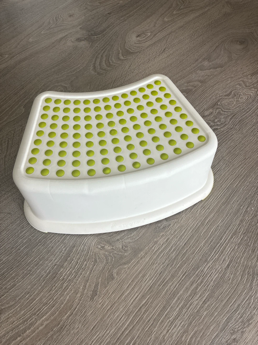 White Step Stool with Green Non-Slip Dots