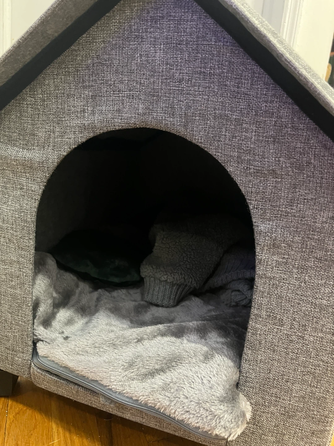 Gray Fabric Dog House Bed