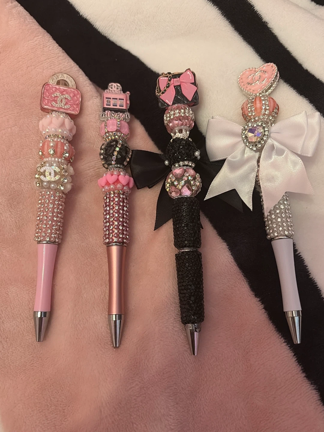 Set of 4 Embellished Pens with Chanel-Inspired Charms