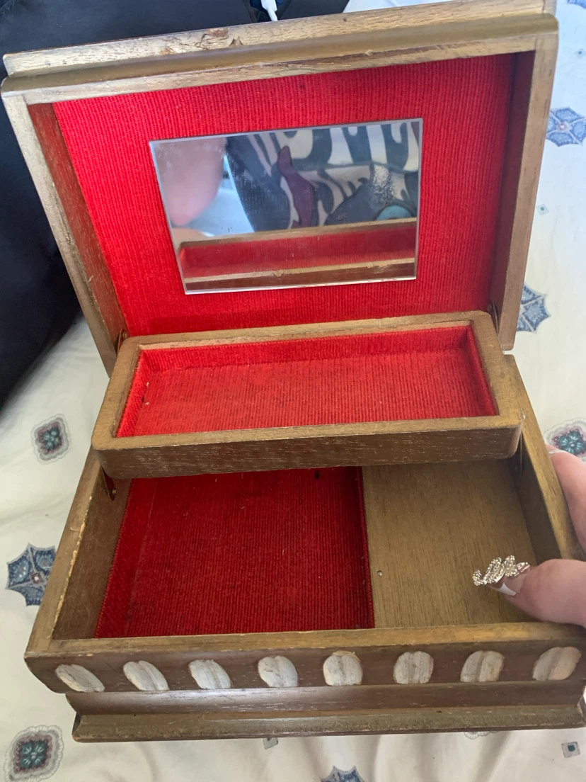 Vintage Wooden Jewelry Box with Mirror - photo 2