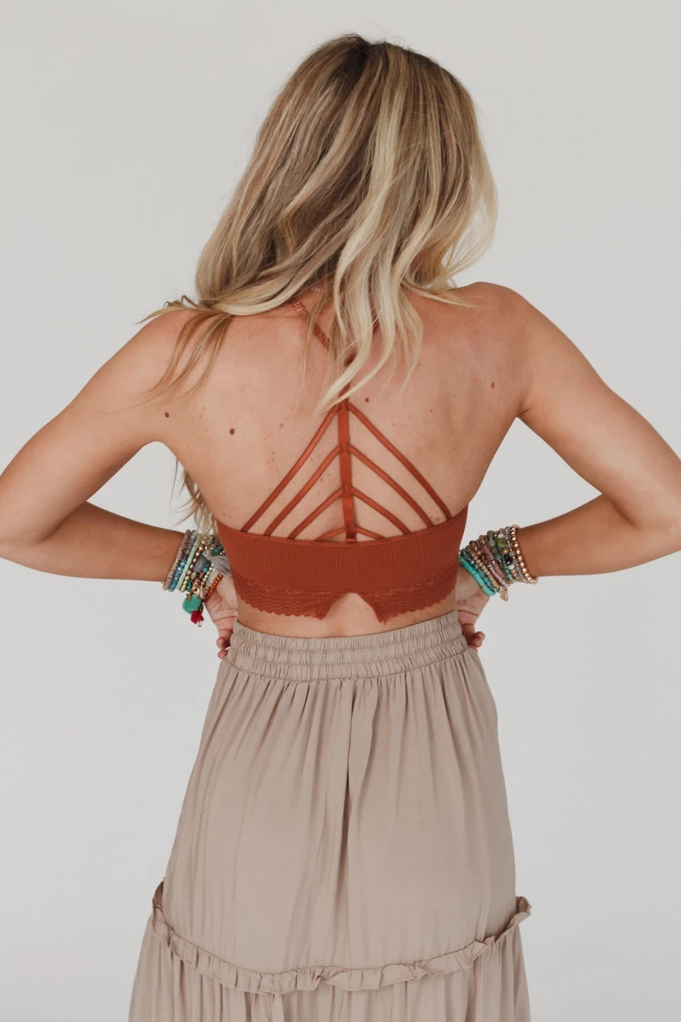 Brown Ribbed Lace Trim Halter Bralette - photo 5
