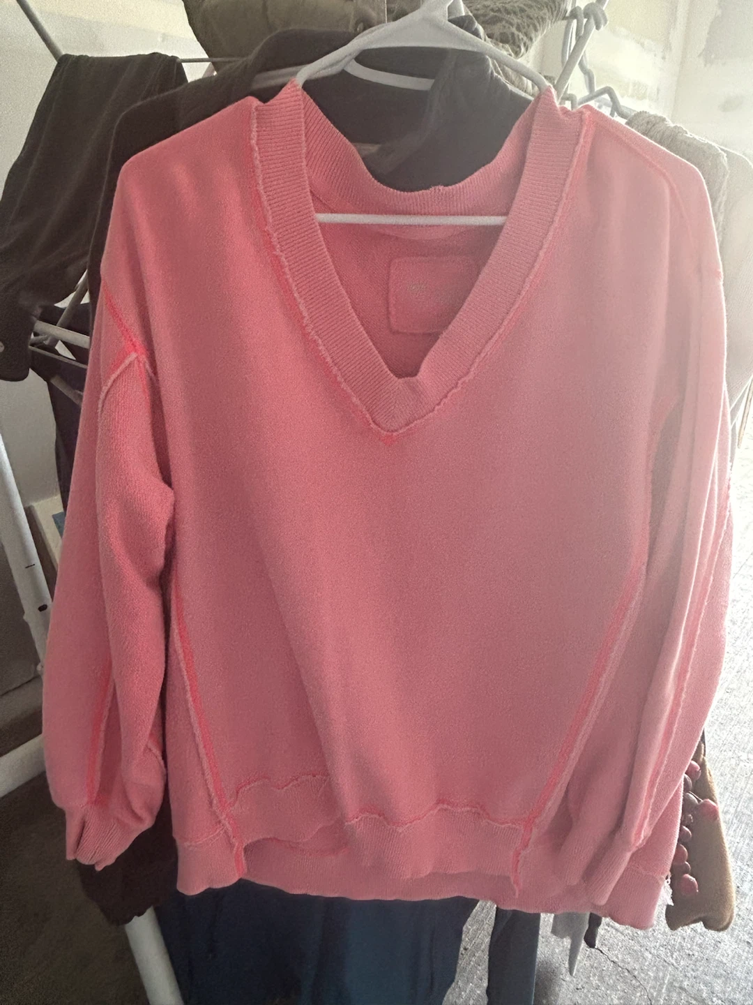 Aerie Pink V-Neck Sweatshirt - XXS
