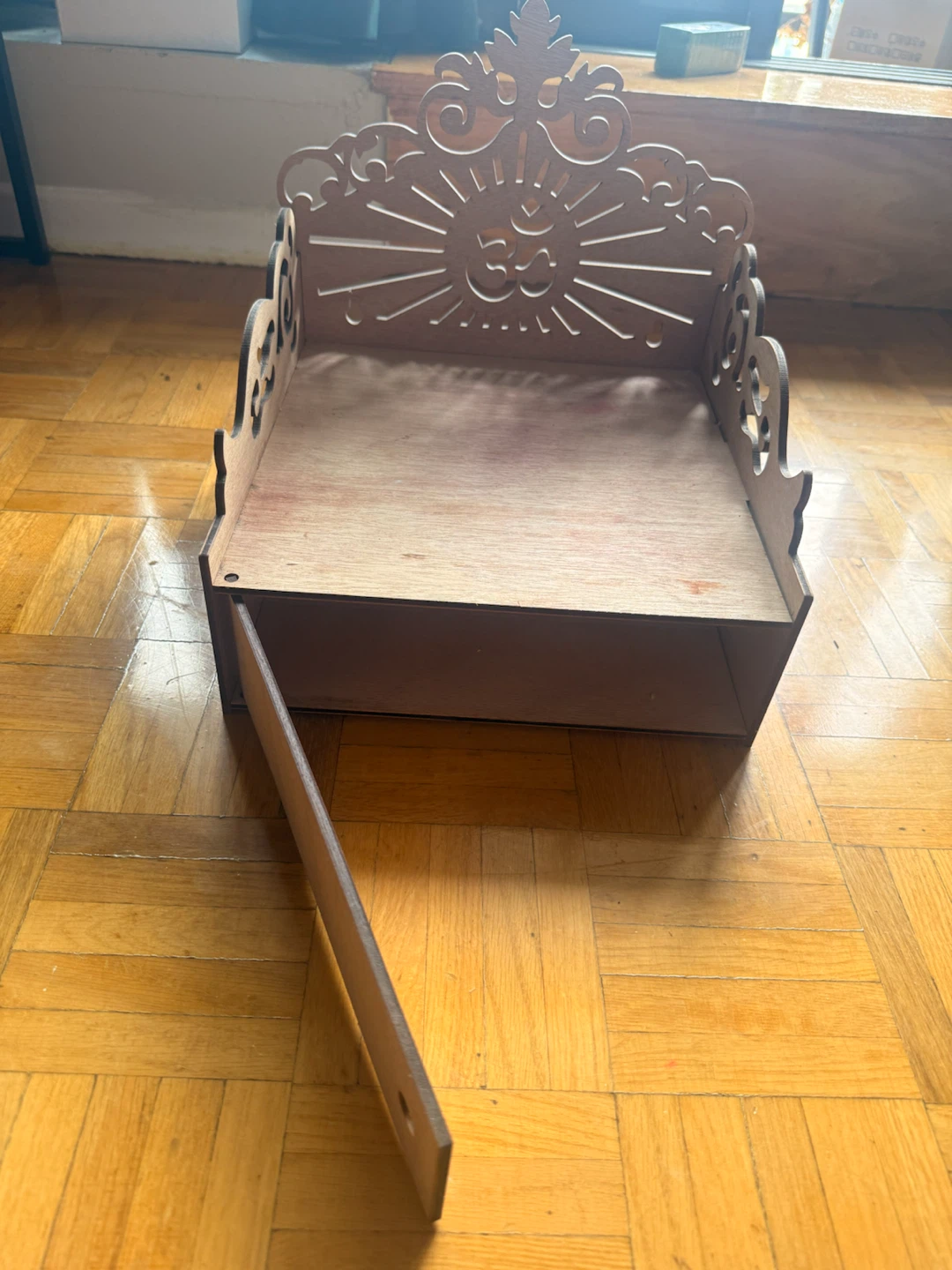Wooden Altar Shelf with Om Symbol