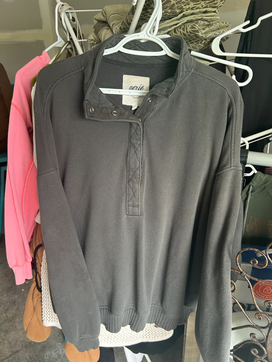Aerie Grey Snap Neck Pullover Sweatshirt XS