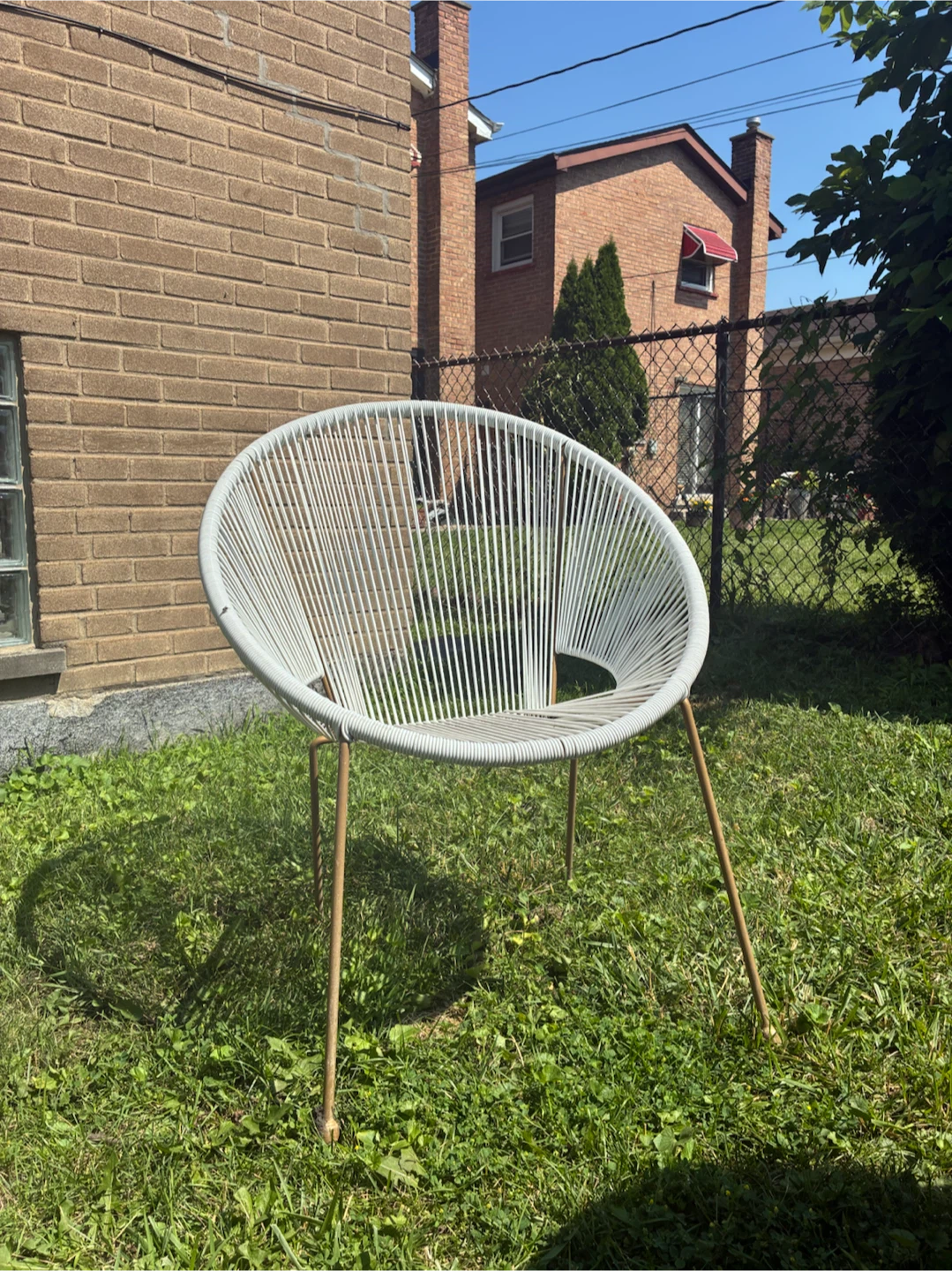 White Woven Chair with Gold Legs