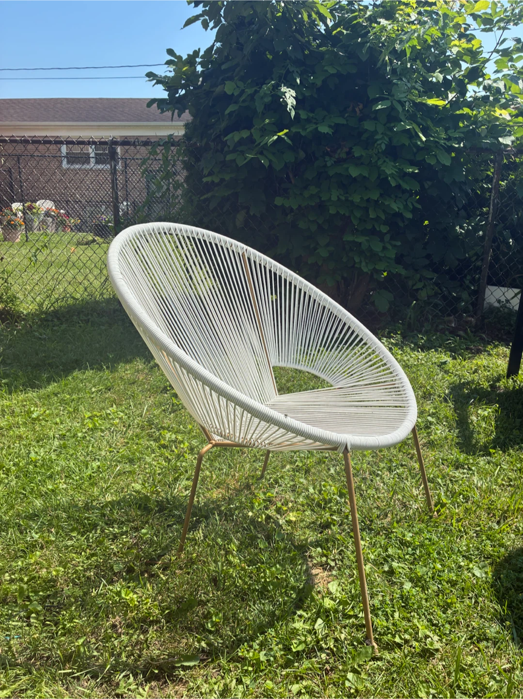 White Woven Chair with Gold Legs - photo 2