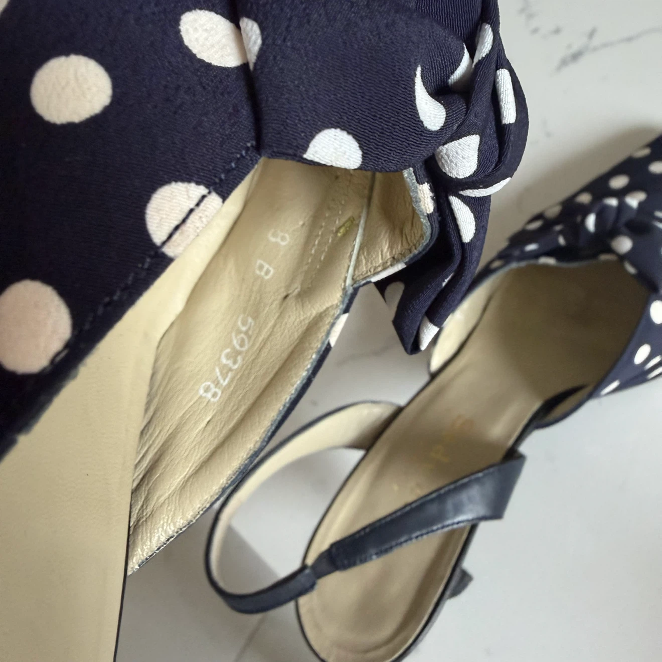 Navy Polka Dot Slingback Heels + Matching Handbag - photo 4