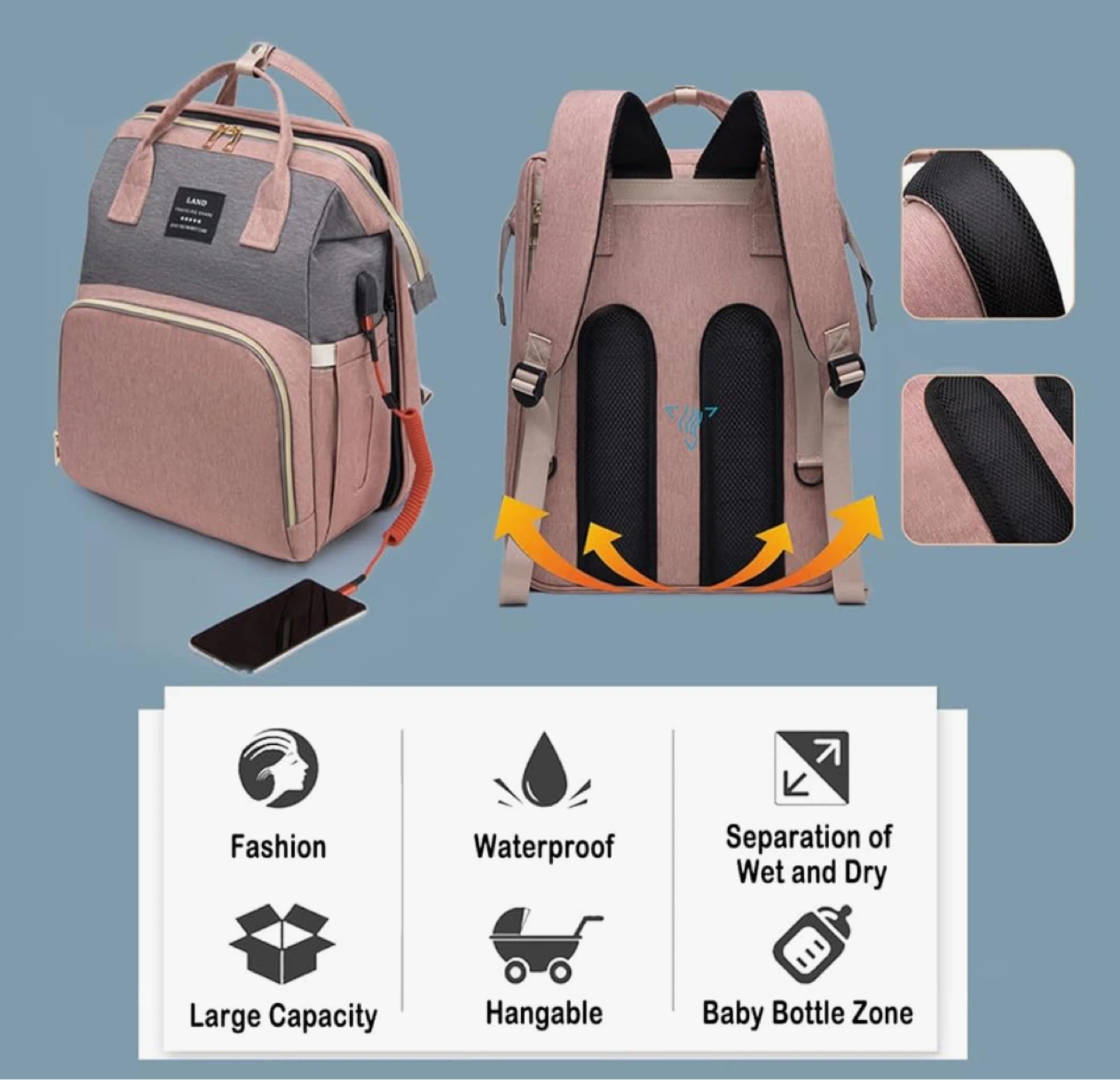 LAND Diaper Bag Backpack - Black - photo 3