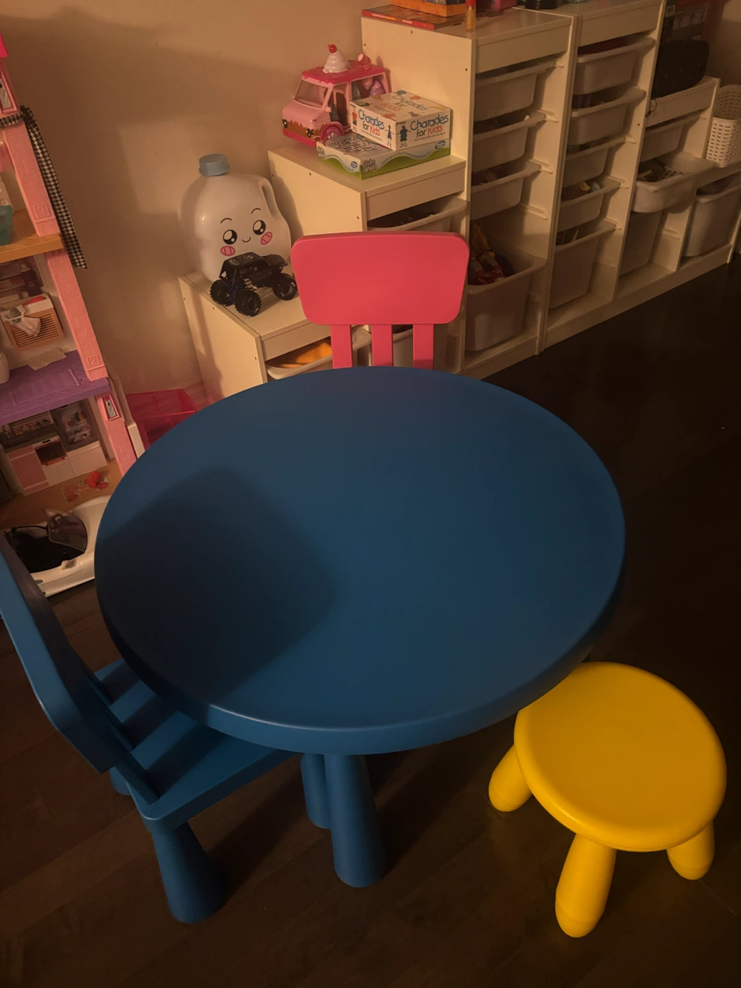 Blue Round Kids Table with Blue Chairs and Yellow Stool - photo 2