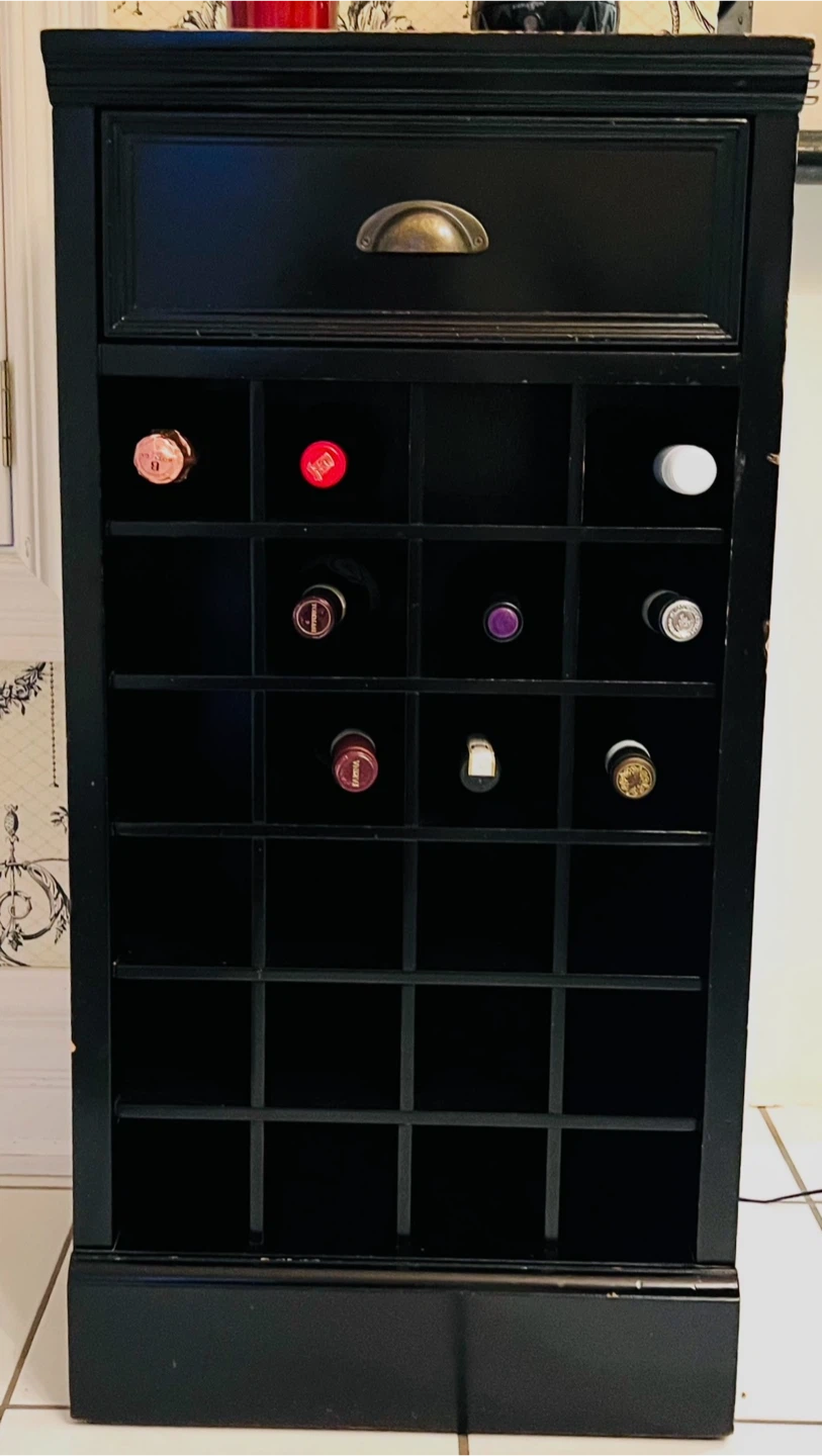 Black Wine Rack Cabinet with Drawer - photo 2