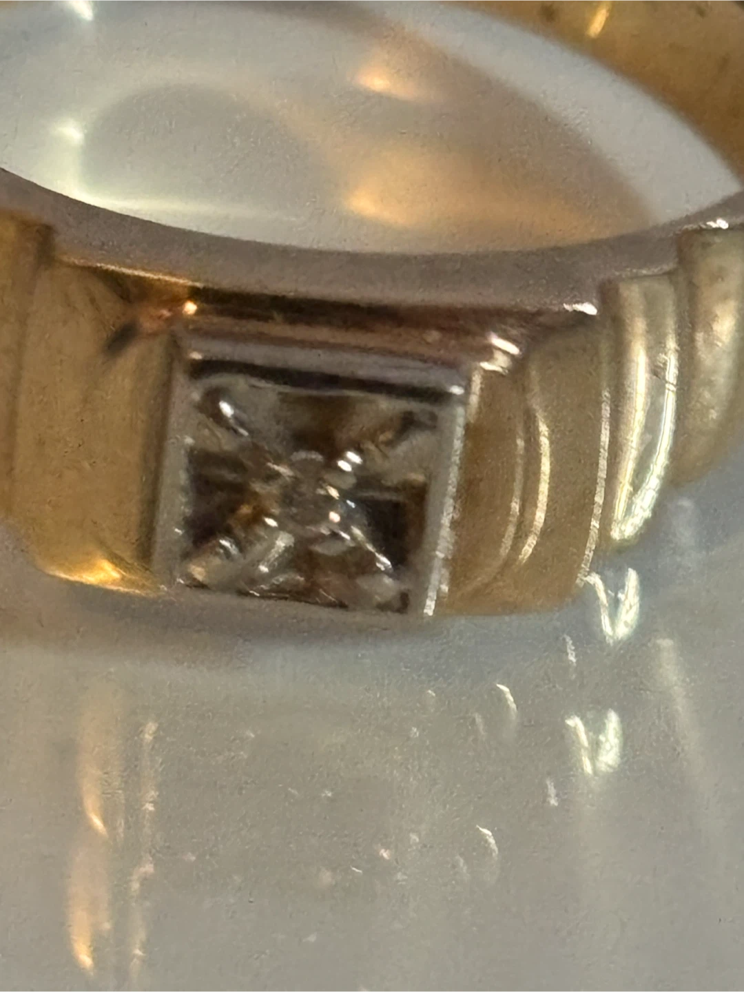 Men's Gold Tone Ring with Diamond Accent