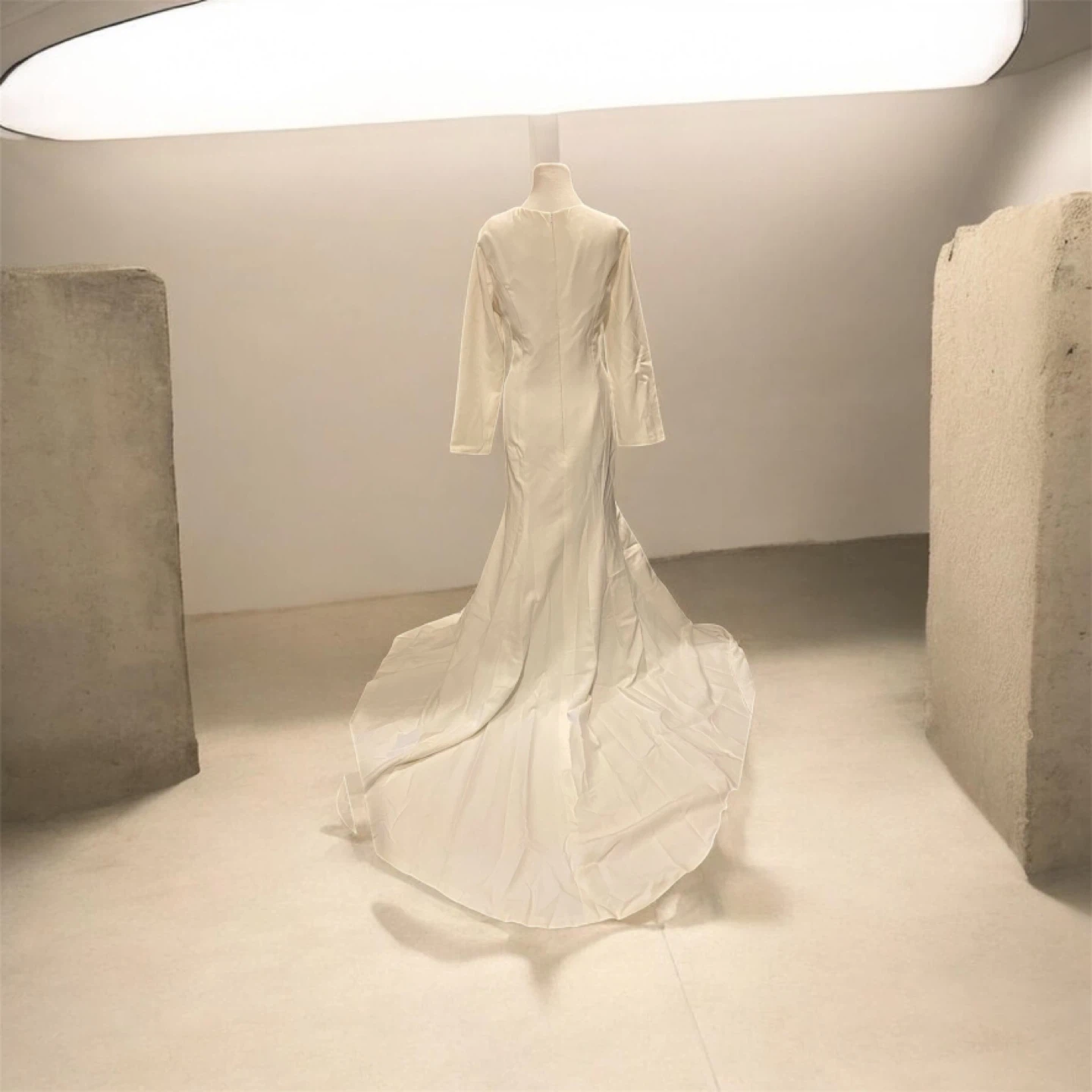 White Long Sleeve Wedding Dress with Embellished Neckline - photo 2