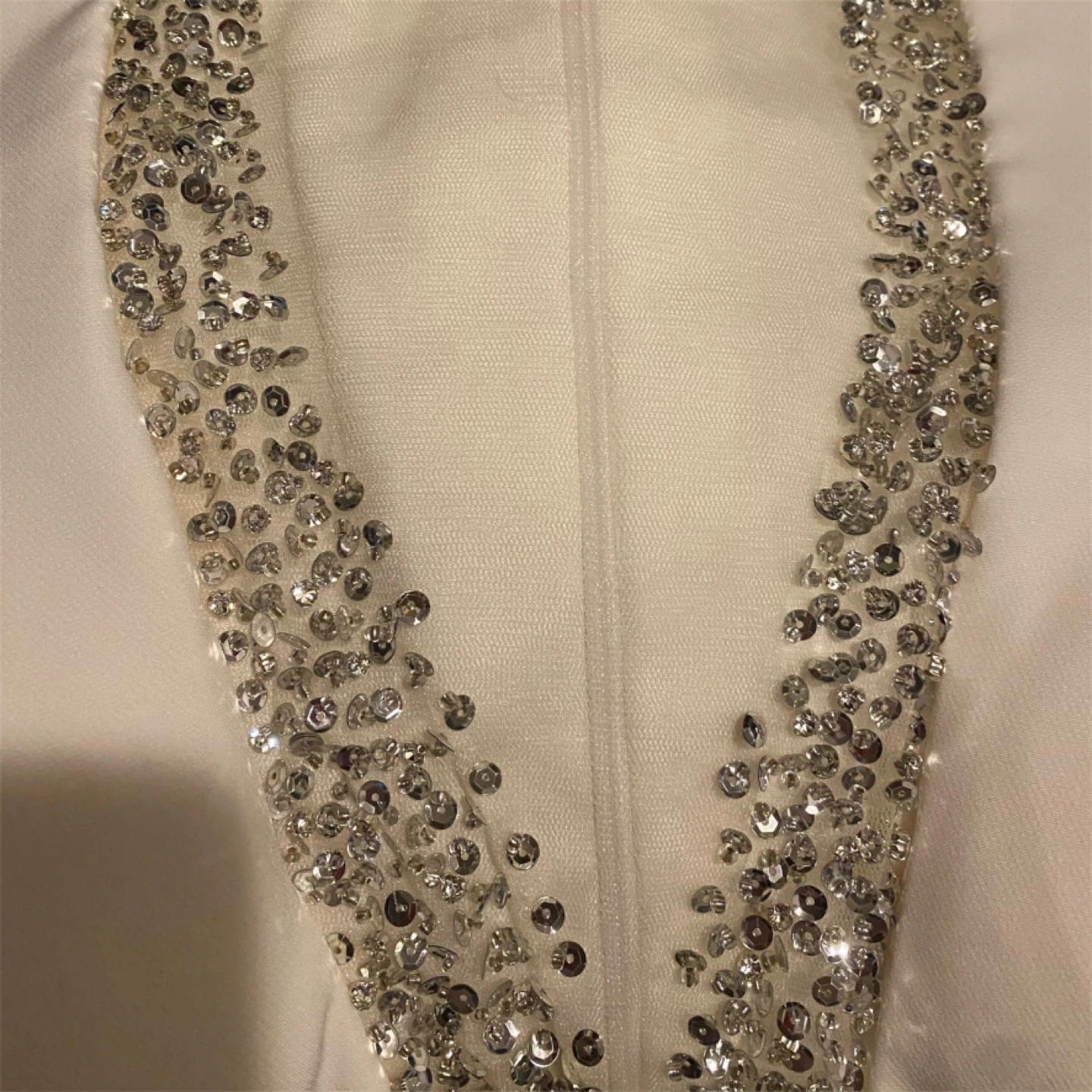 White Long Sleeve Wedding Dress with Embellished Neckline - photo 3