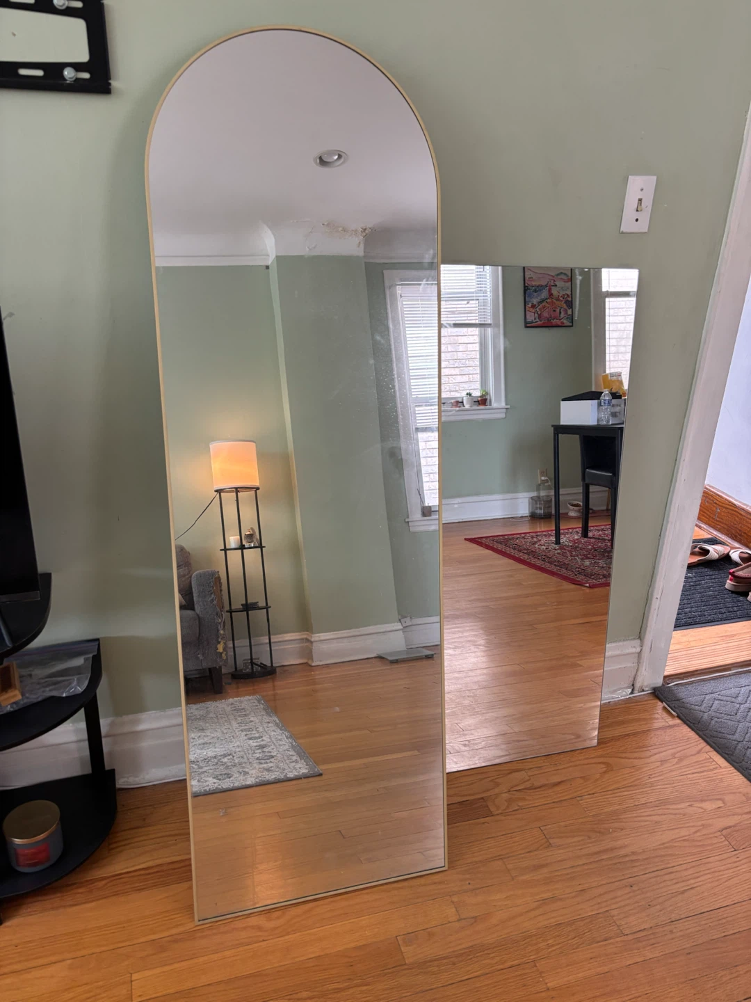 Arched Floor Mirror with Gold Frame