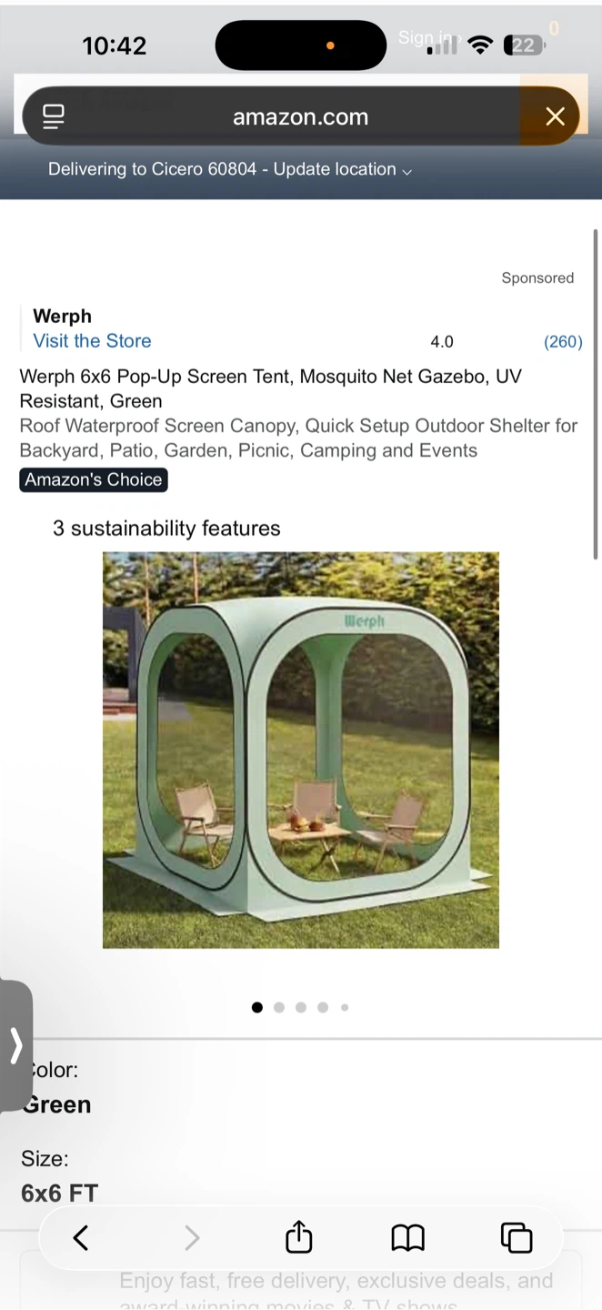 Werph 6x6 Pop-Up Screen Tent Mosquito Net Gazebo Green - photo 5