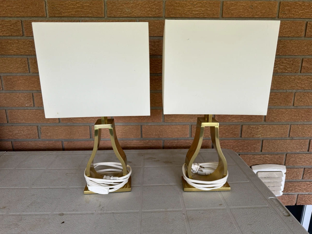 Pair of Gold Modern Table Lamps with White Shades
