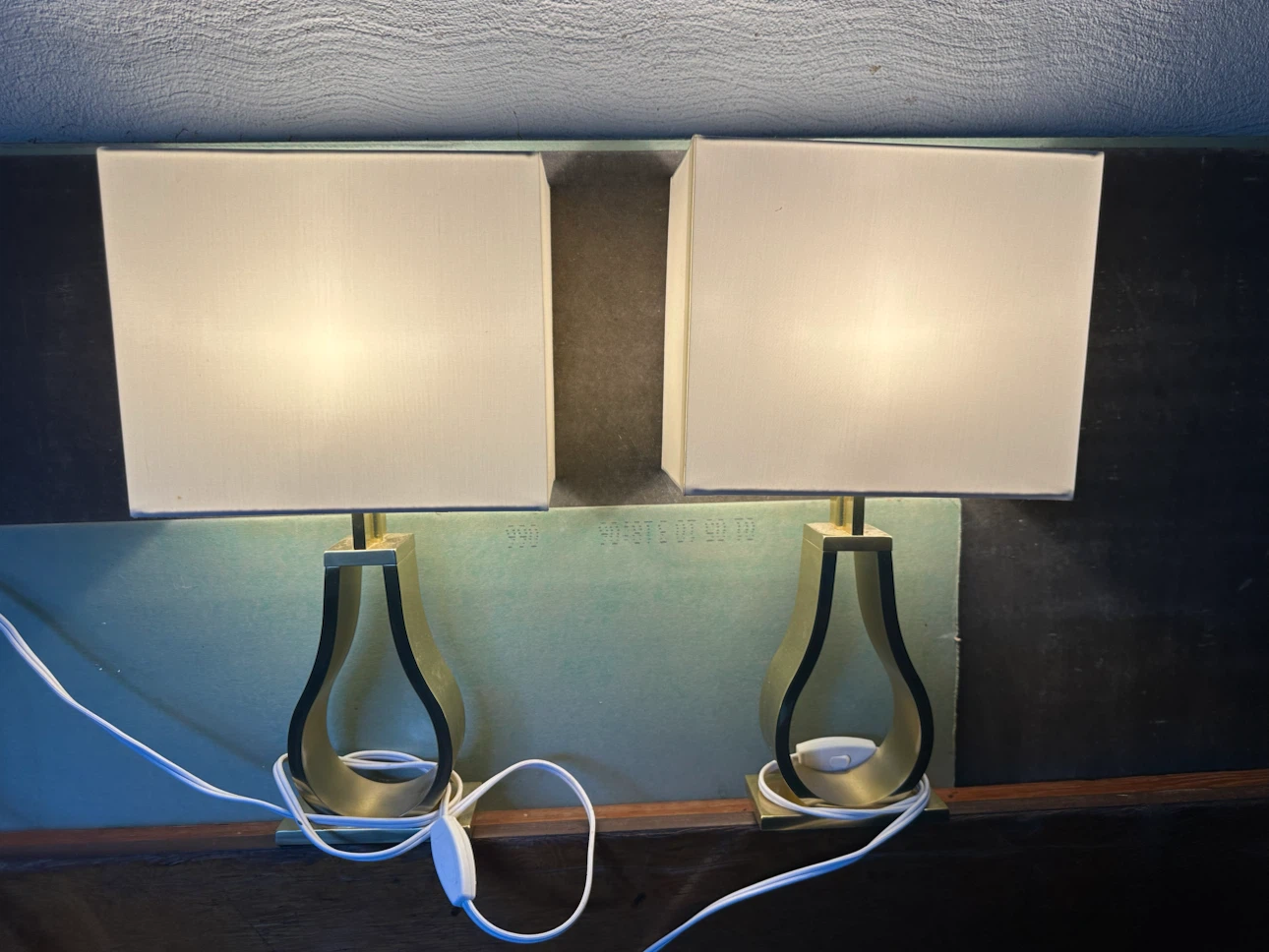 Pair of Gold Modern Table Lamps with White Shades - photo 3