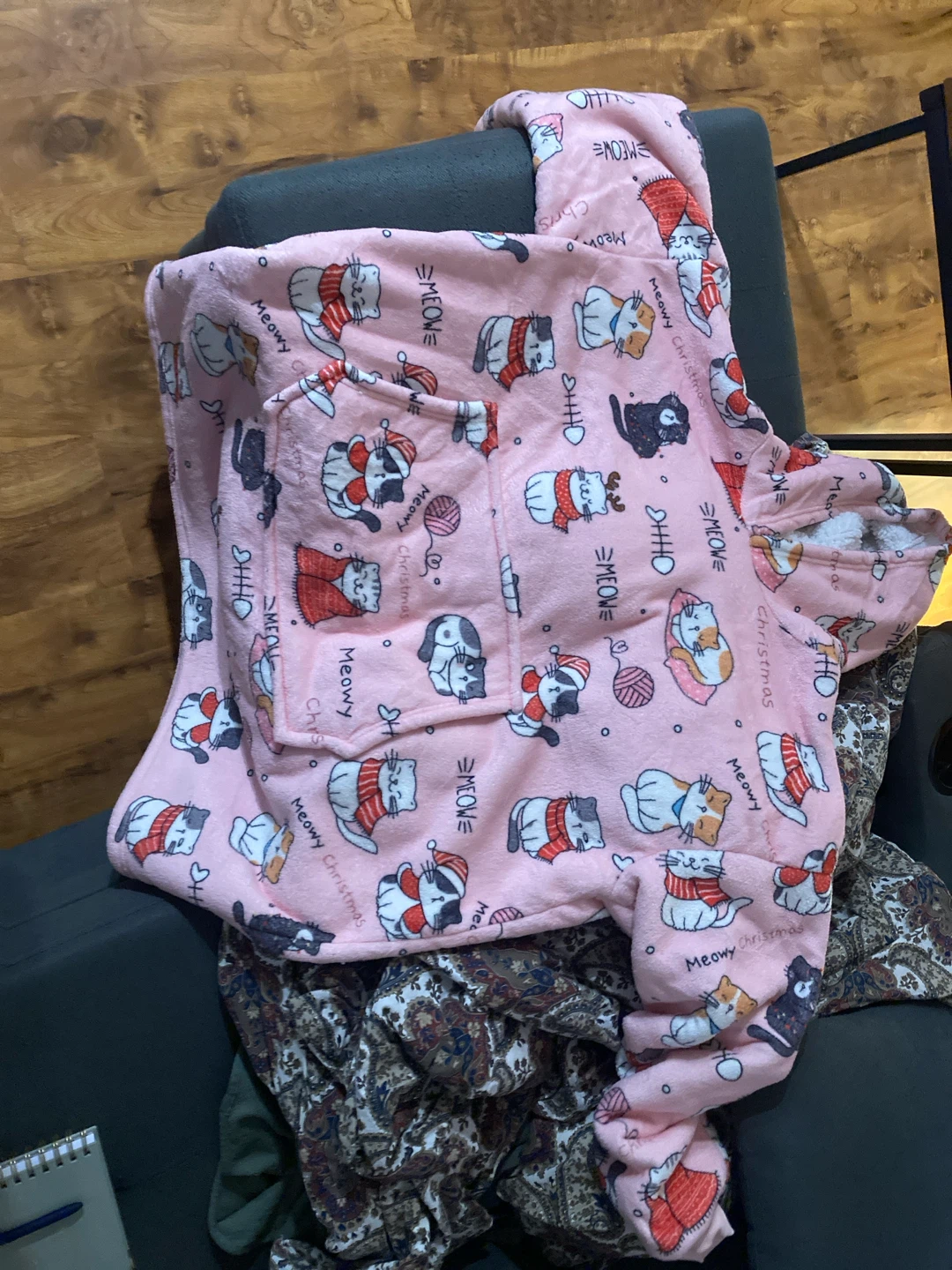 Pink Cat Fleece Hooded Blanket Sweatshirt