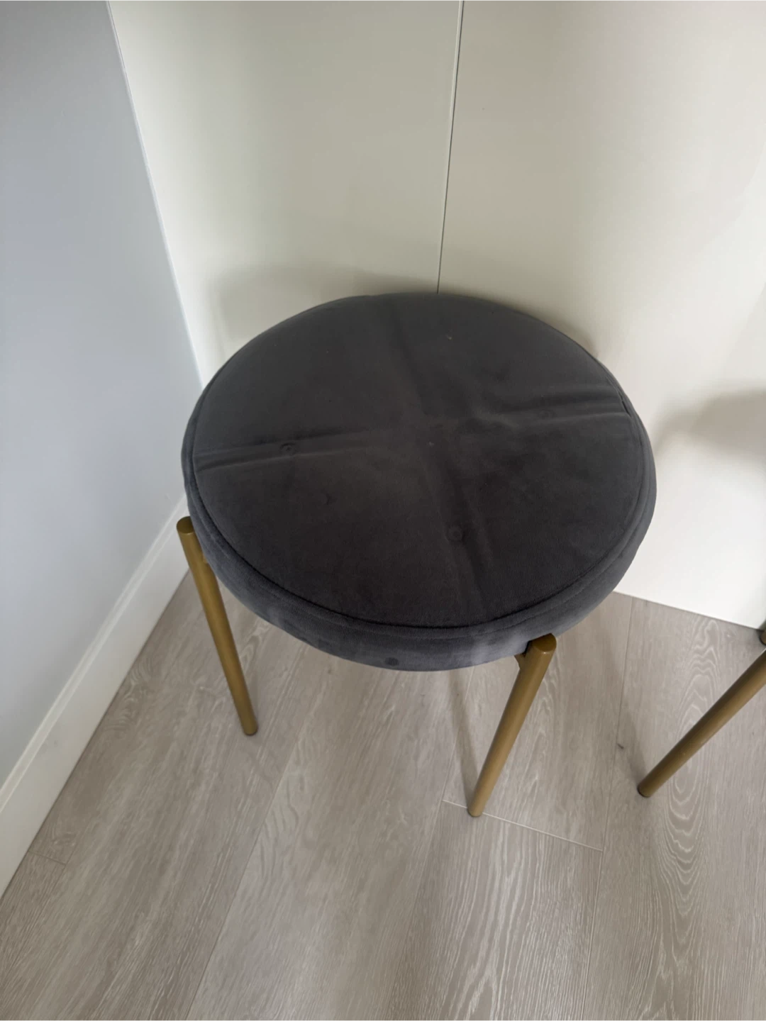Set of 4 Dark Grey Velvet Stools with Gold Legs - photo 5