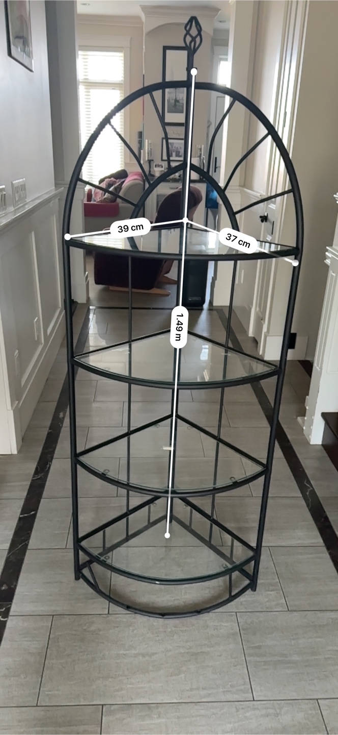 Black Metal and Glass Corner Shelf Unit