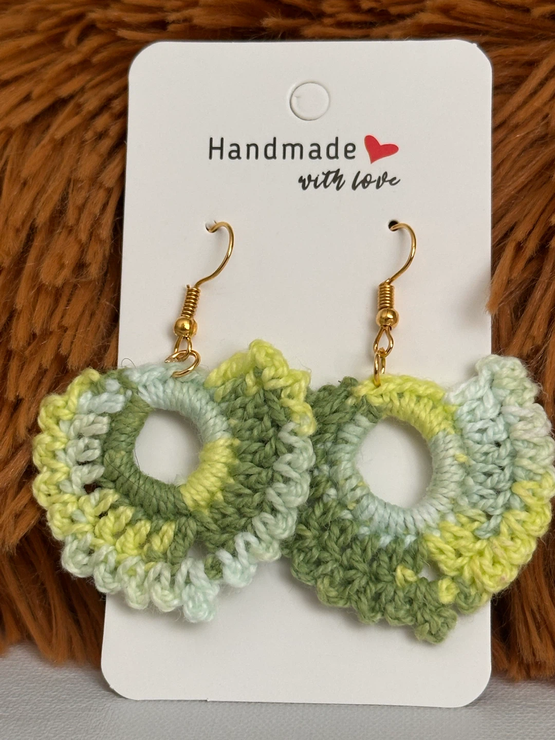 Handmade Crochet Heart Earrings Green Mix - photo 2