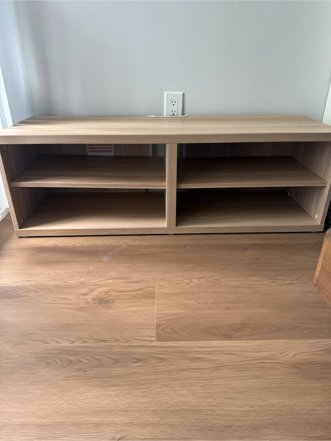 Light Wood TV Bench with Shelves