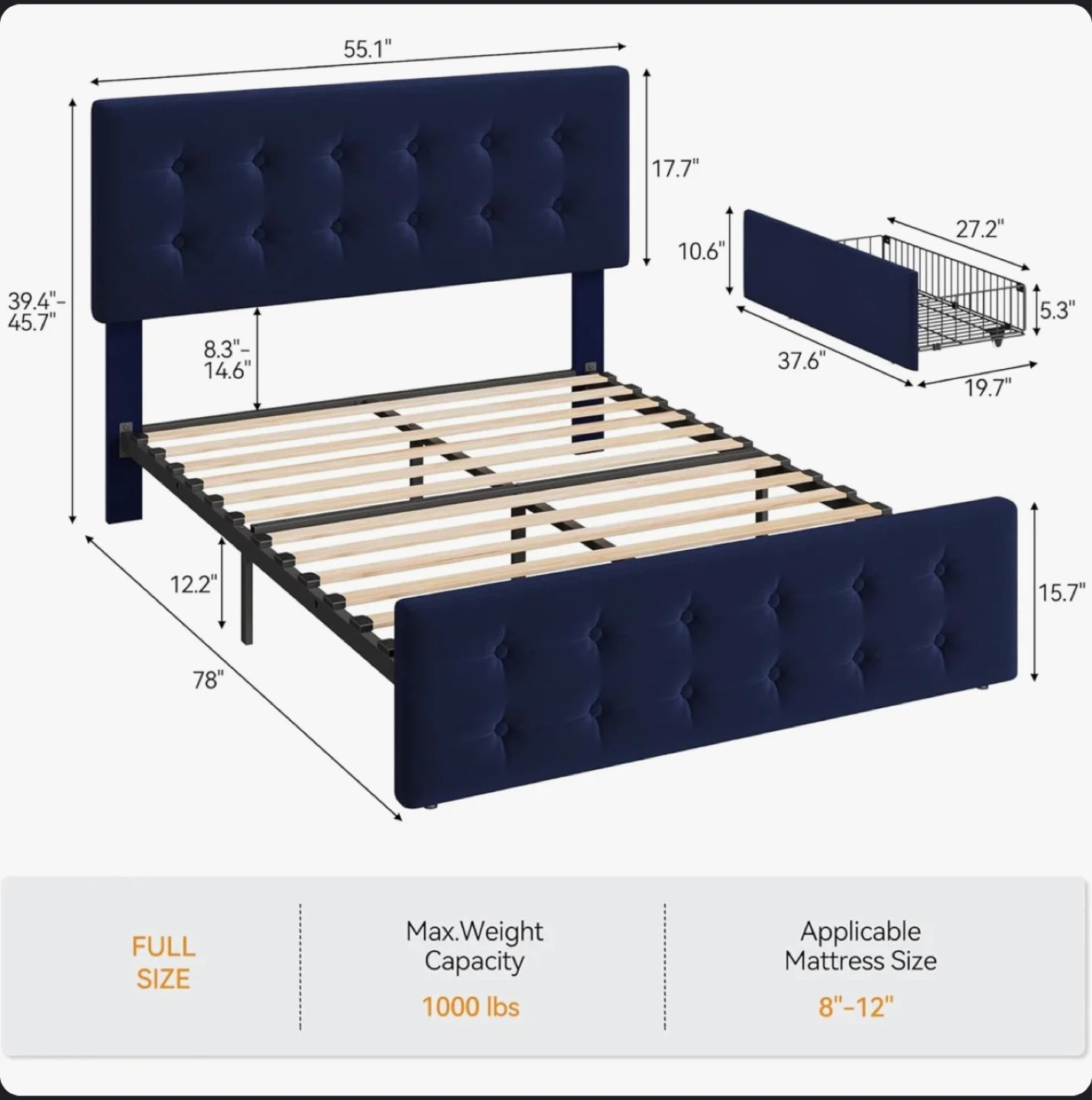 Brand new Double/Full Size Bed with NEW Mattress-Storage Drawers - photo 4