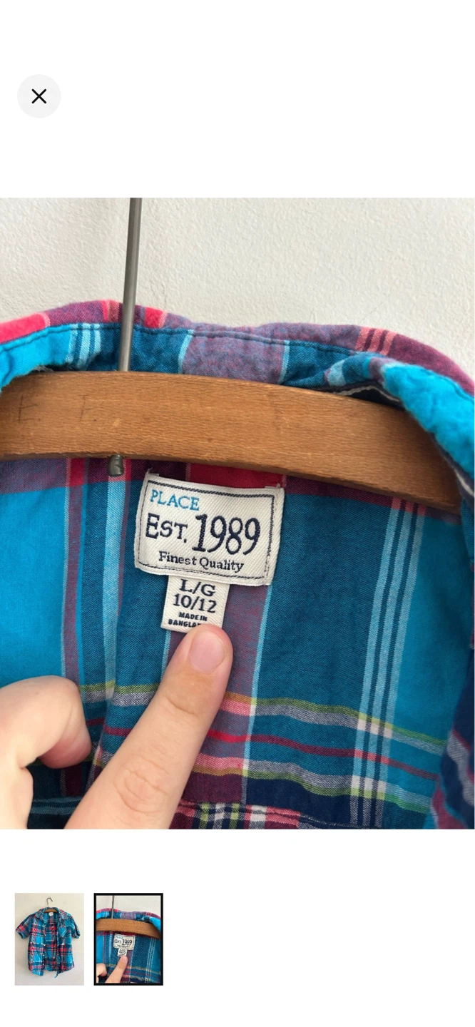 The Place Est. 1989 Plaid Short Sleeve Button-Up Shirt L/G 10/12 - photo 2
