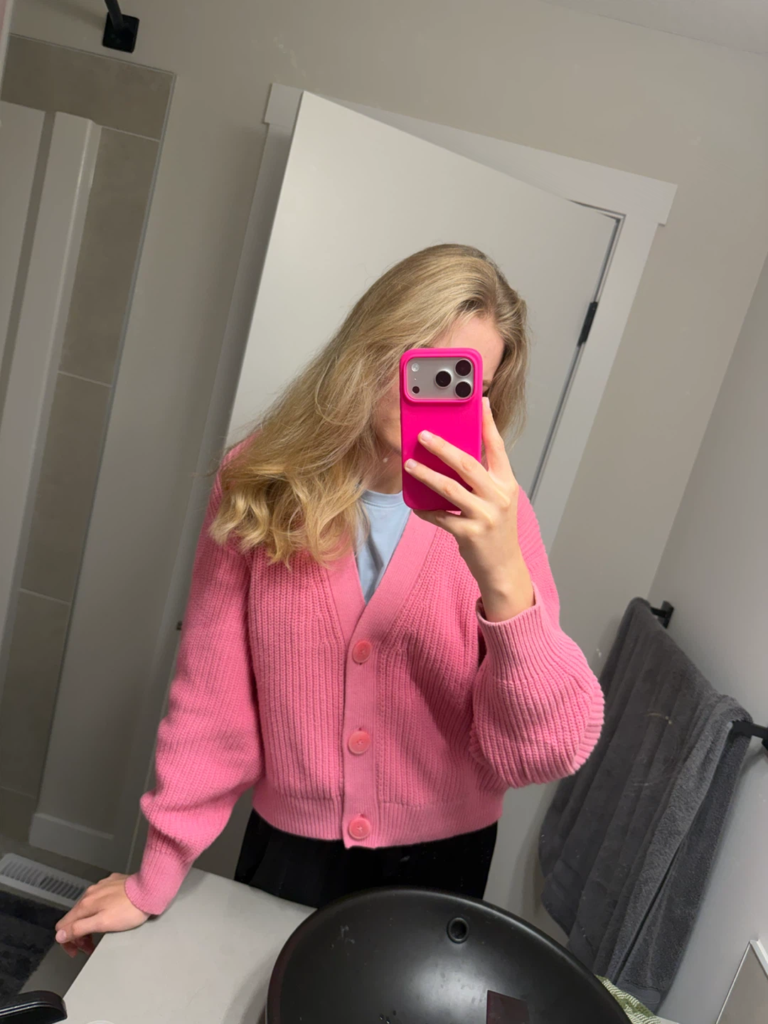 H&M Pink Knit Cardigan Sweater