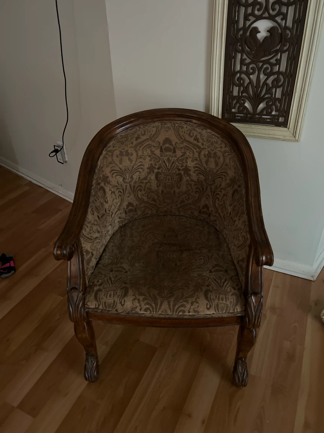 Vintage Accent Chair with Damask Upholstery