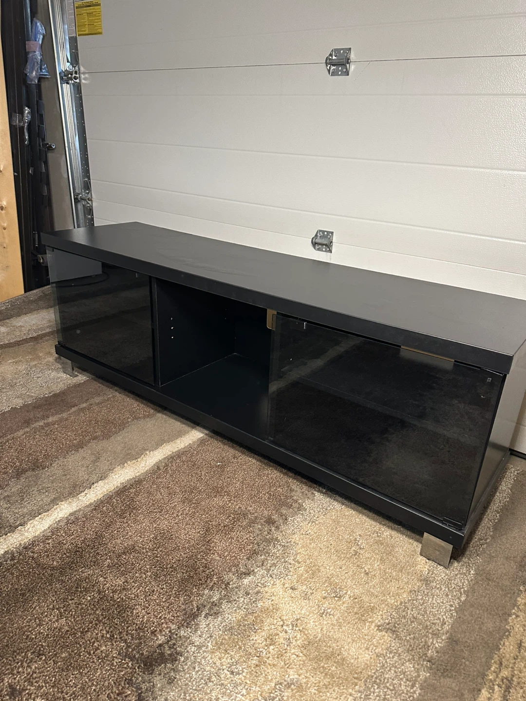 Modern Black TV Stand with Smoked Glass Doors – 59" - photo 4