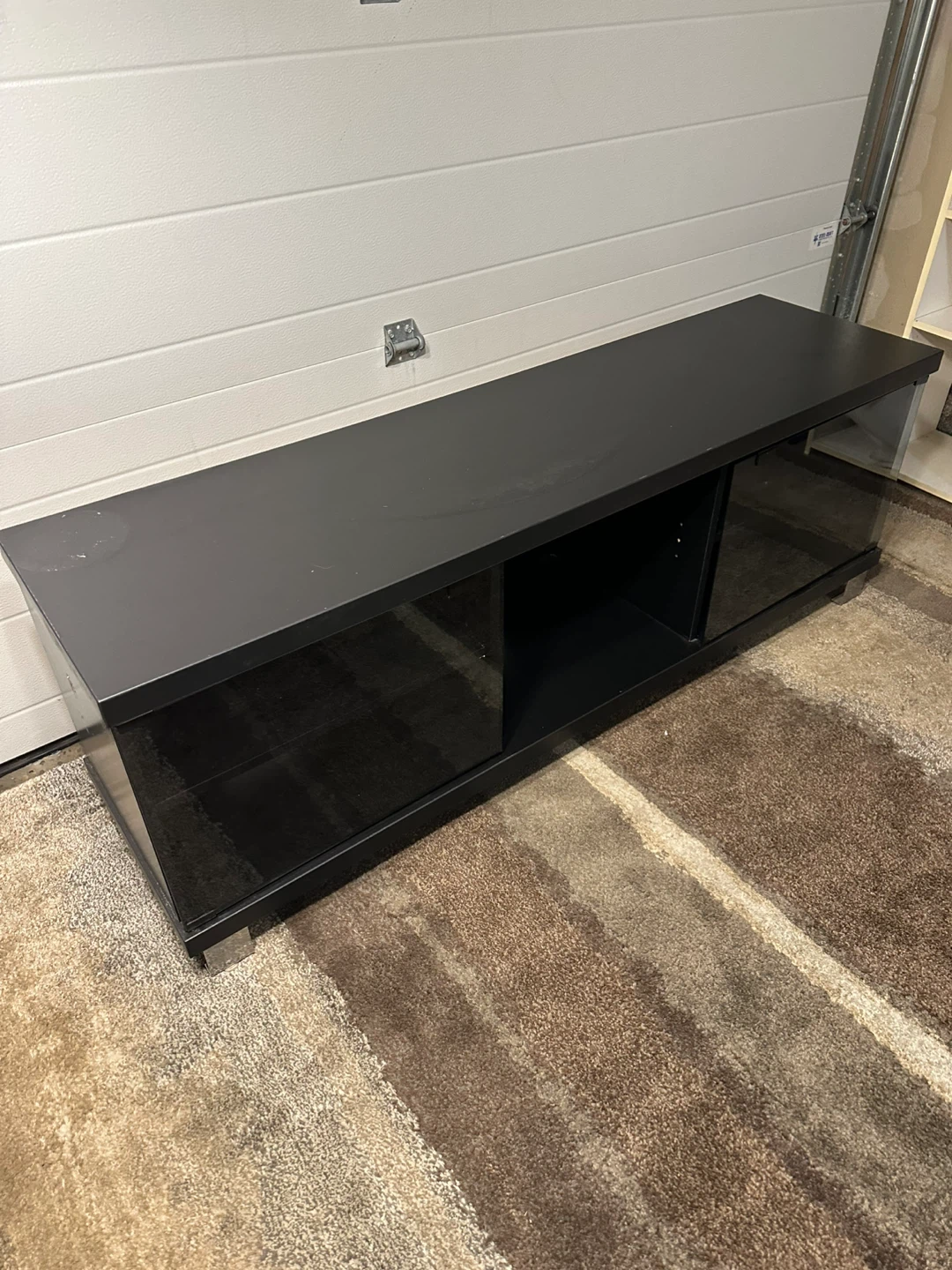 Modern Black TV Stand with Smoked Glass Doors – 59" - photo 2