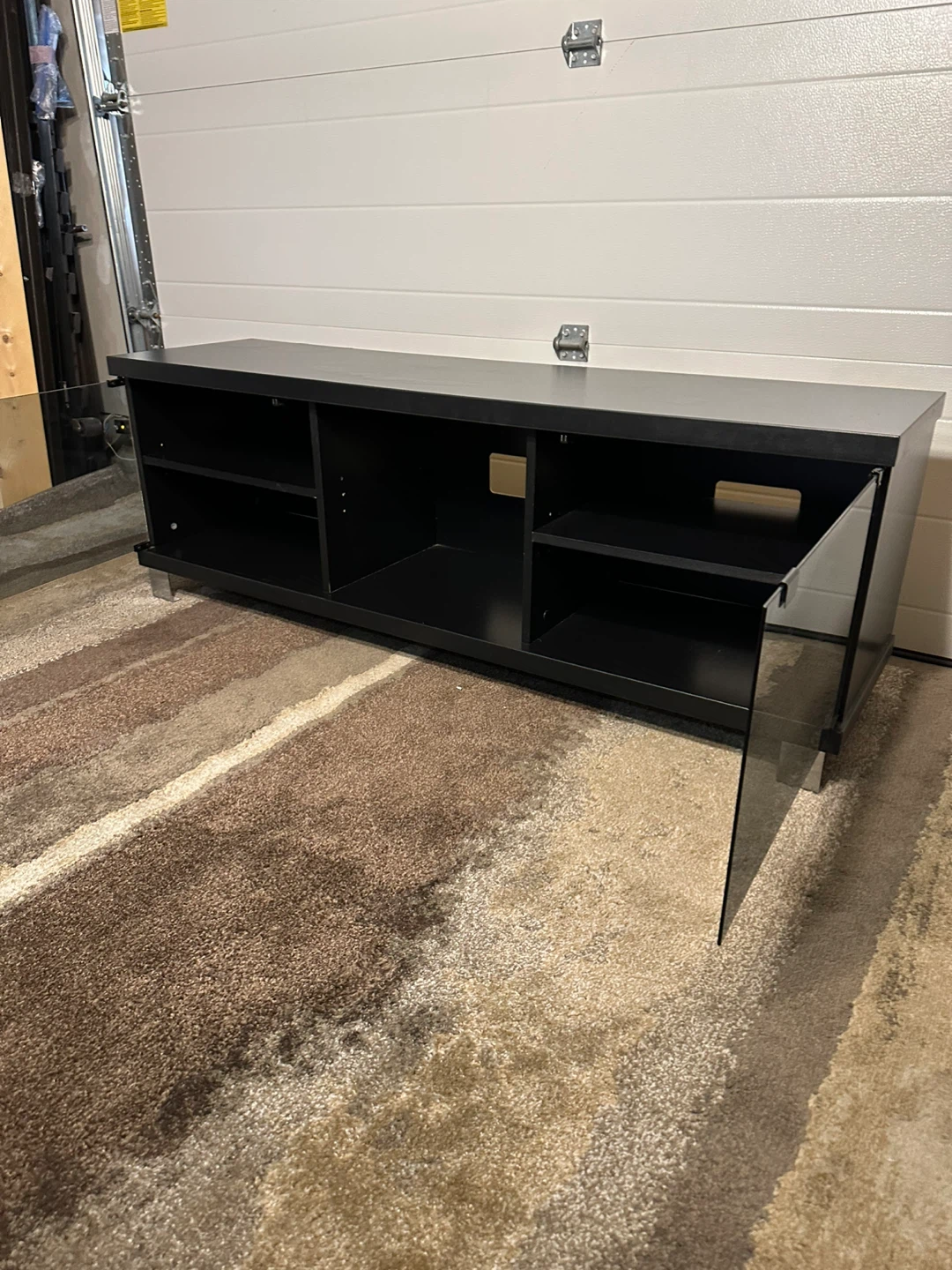 Modern Black TV Stand with Smoked Glass Doors – 59" - photo 5