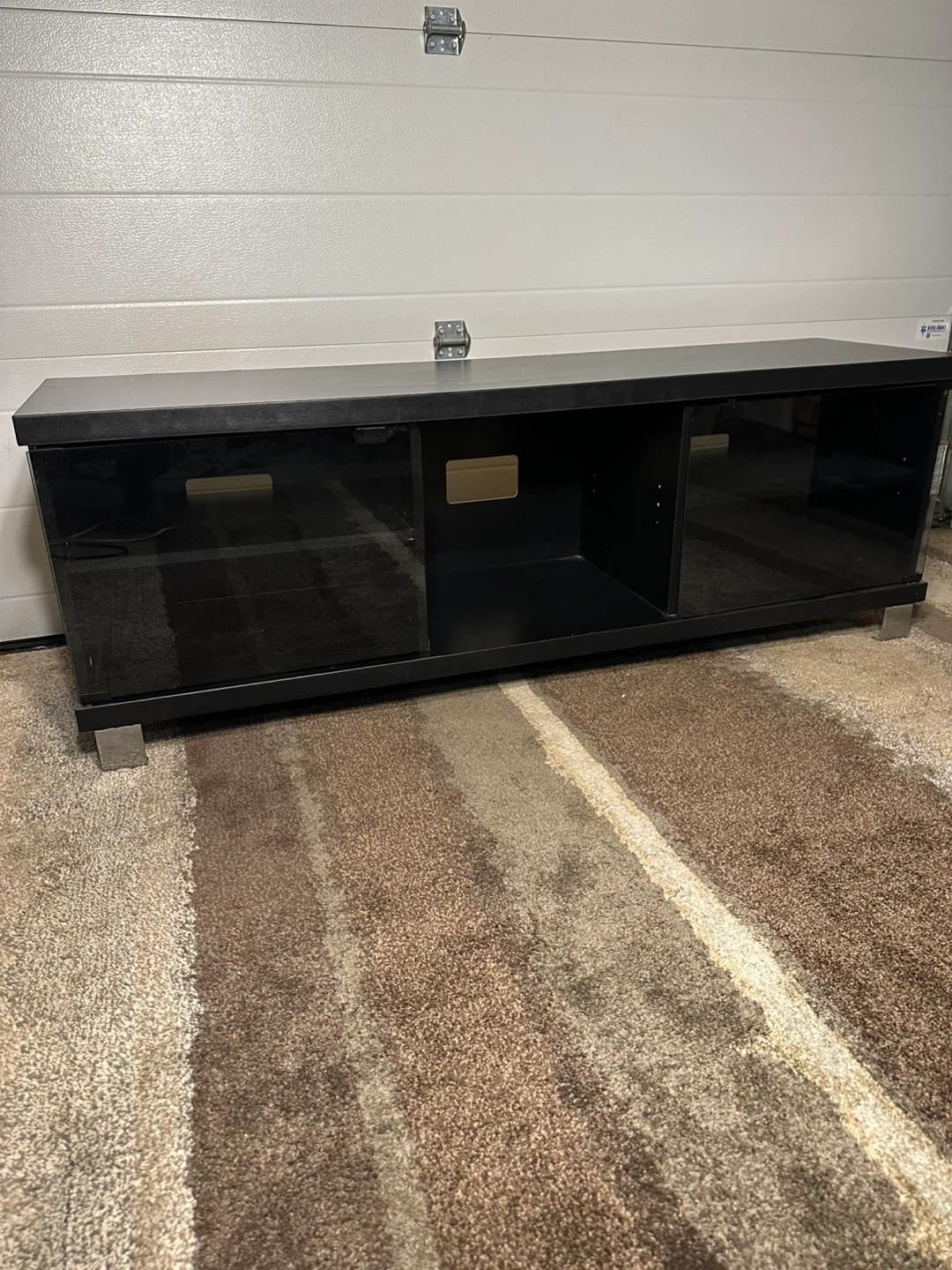 Modern Black TV Stand with Smoked Glass Doors – 59" - photo 3