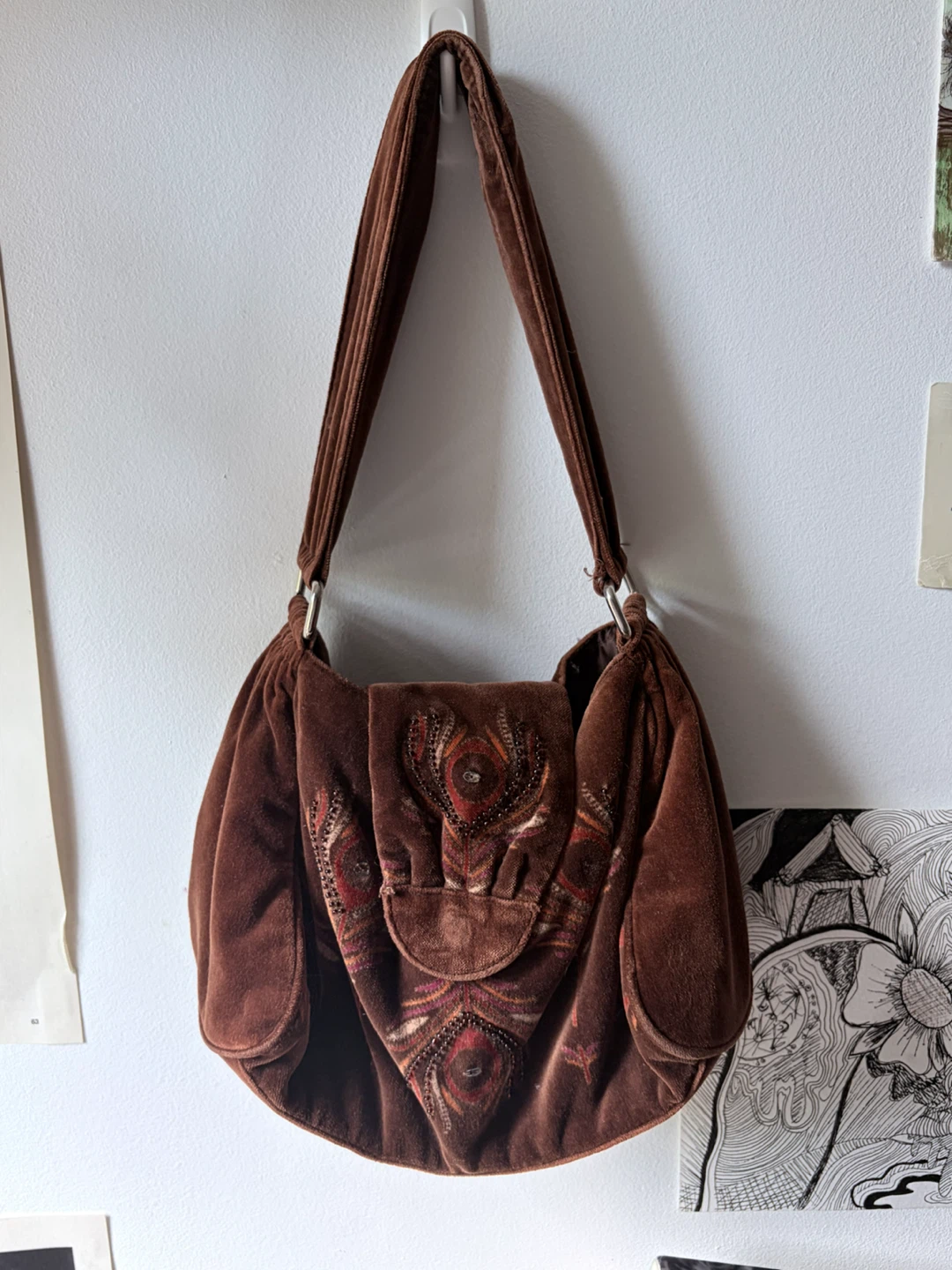 Old Navy Brown Velvet Beaded Shoulder Bag
