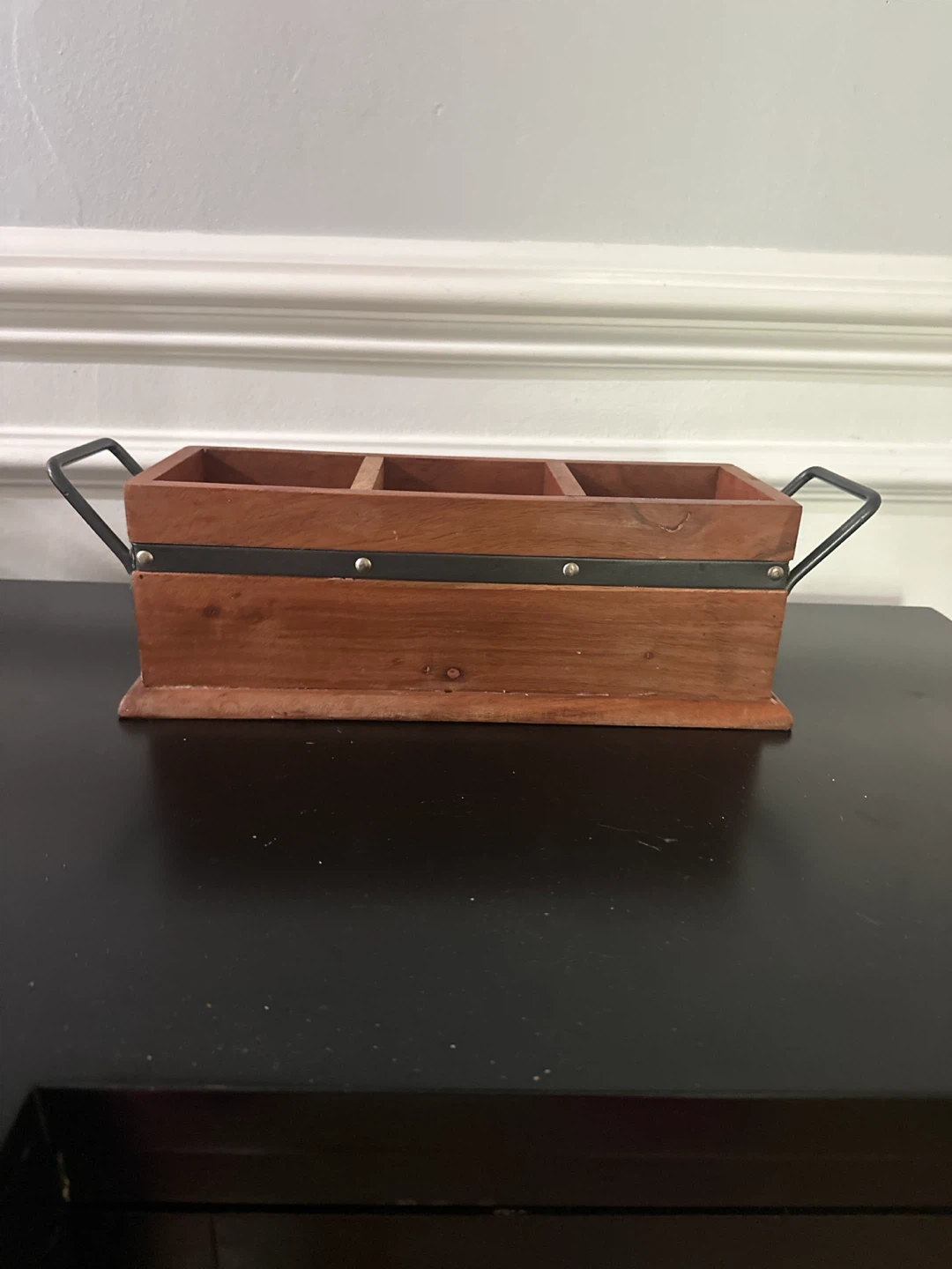 Wooden Utensil Holder Caddy with Metal Handles