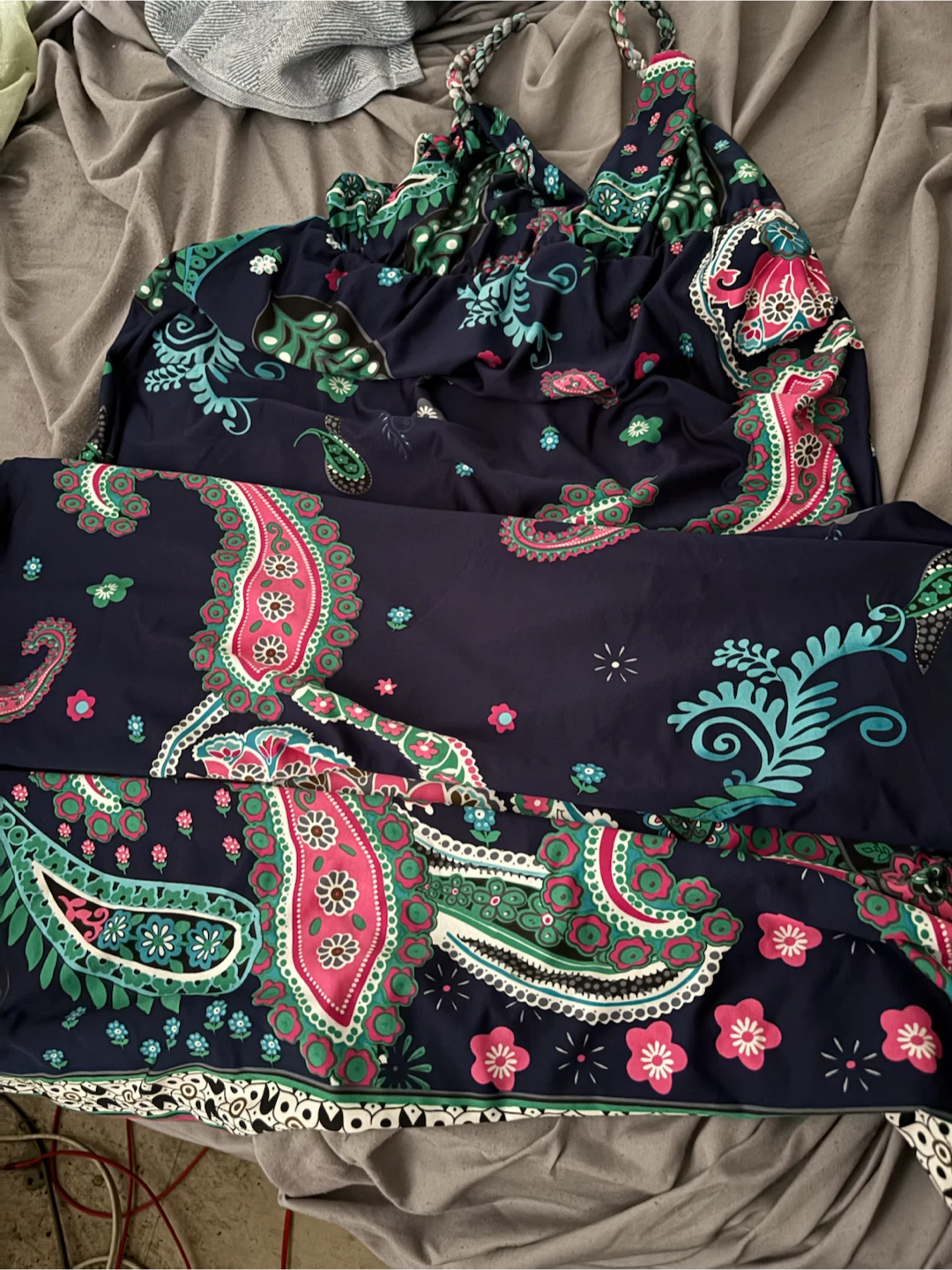 Navy Paisley Print Maxi Dress