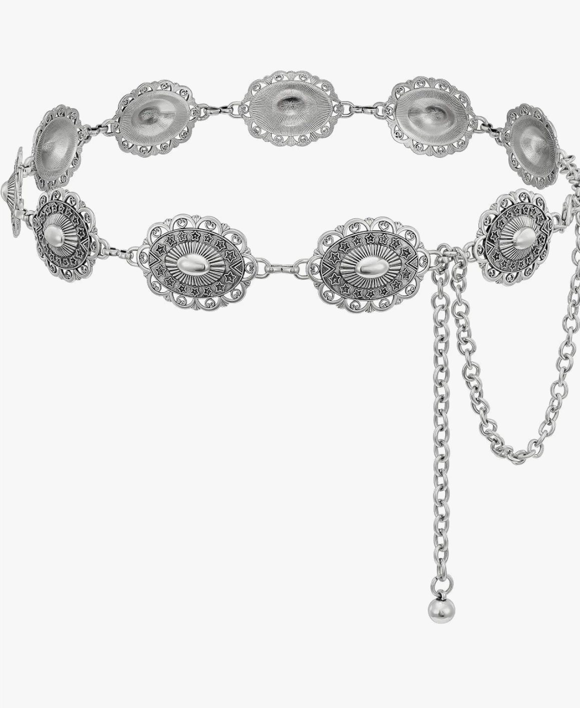 Silver Oval Medallion Chain Belt with Tassel - photo 2