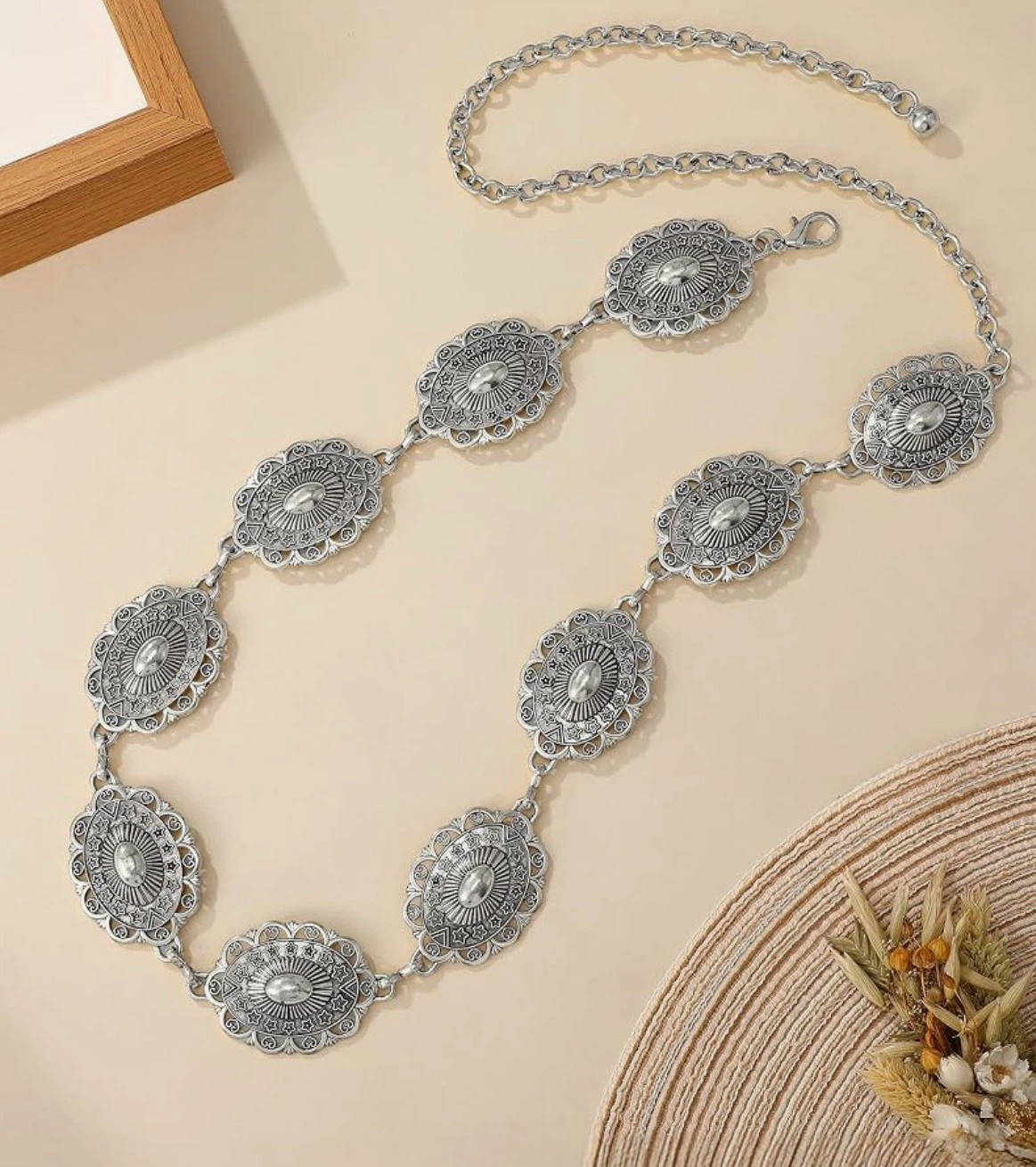 Silver Oval Medallion Chain Belt with Tassel - photo 3
