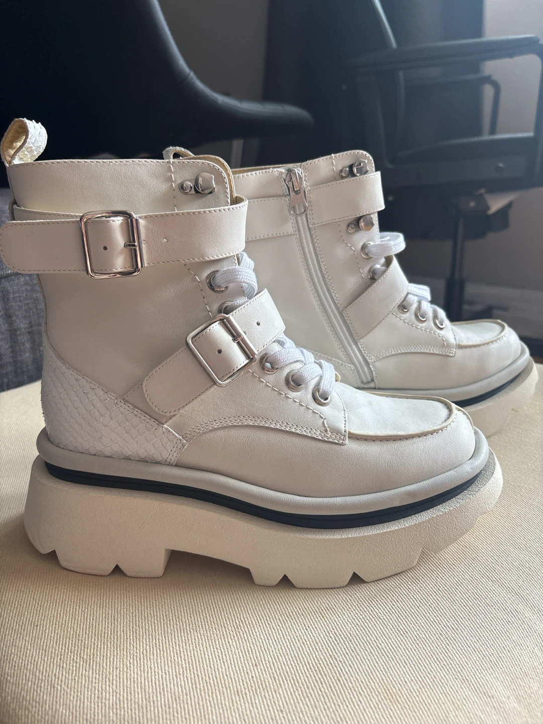 White Platform Combat Boots Size 37