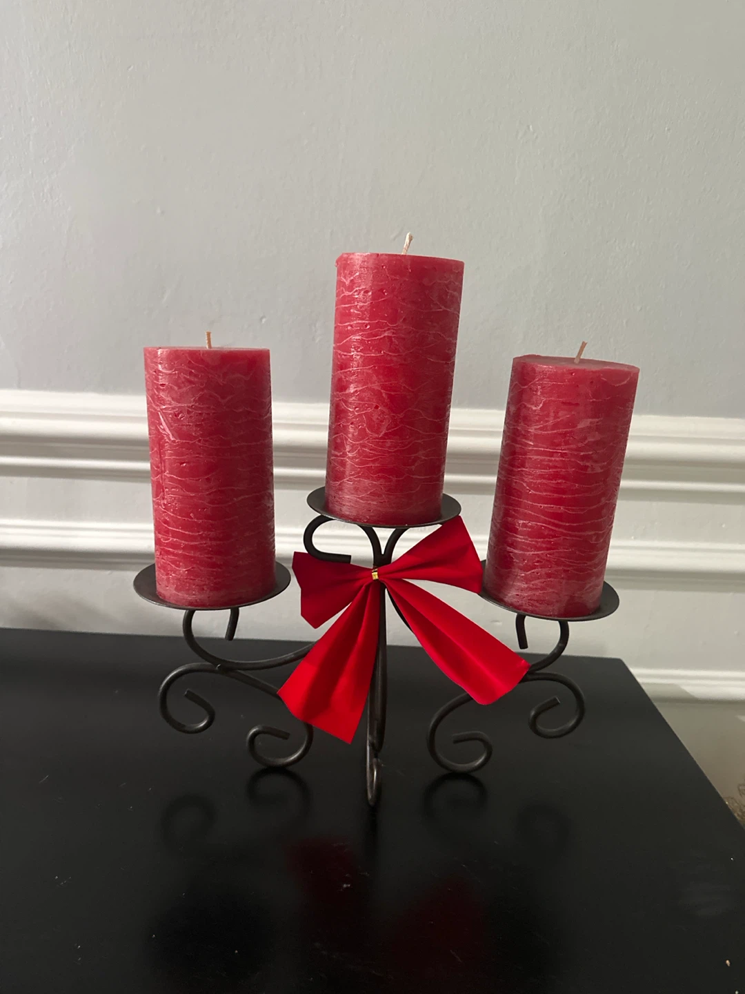 Red Pillar Candle Candelabra with Bow