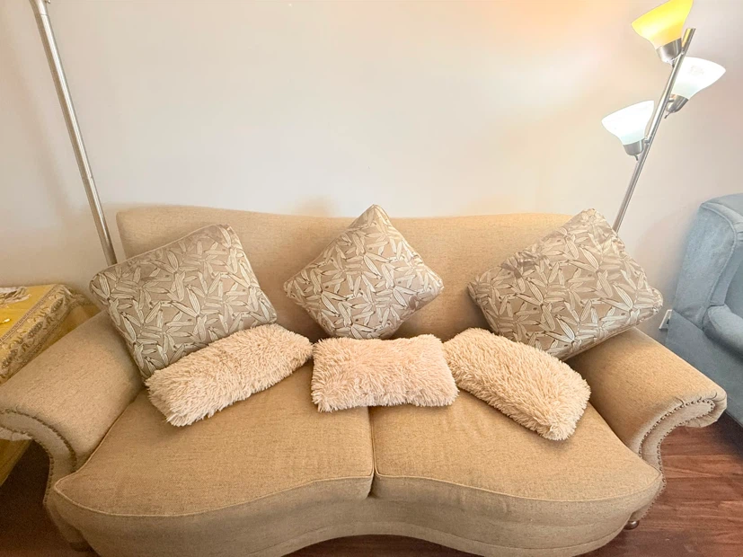 Beige 3-Seater Fabric Sofa with 6 Decorative Pillows - photo 2